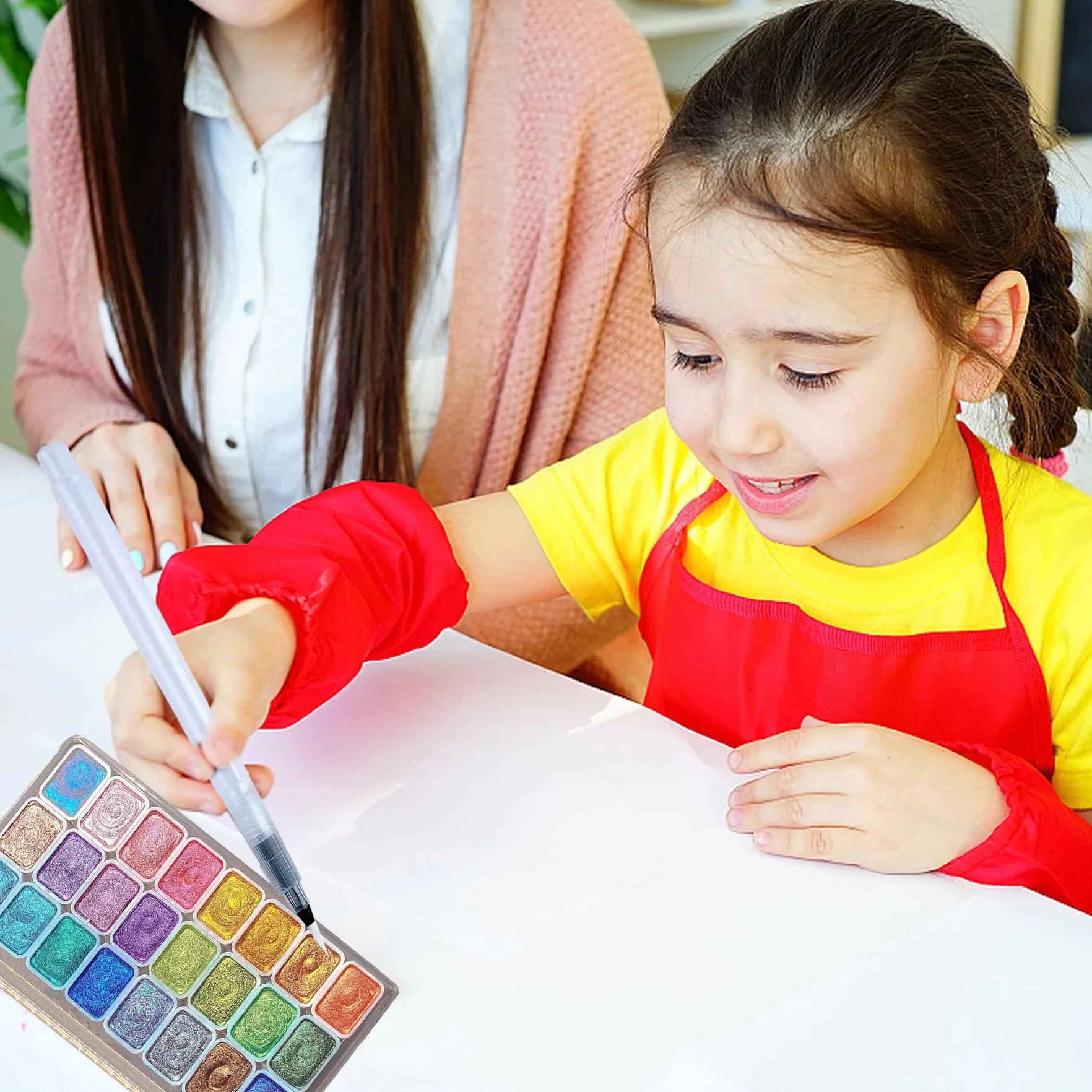 24 Colori Metallizzati Acquerelli, set Glitterati Acquerelli Professionali, Acquarelli per Dipingere Bambini Con Pennelli e Tavolozza, Idea per Principianti e Professionisti