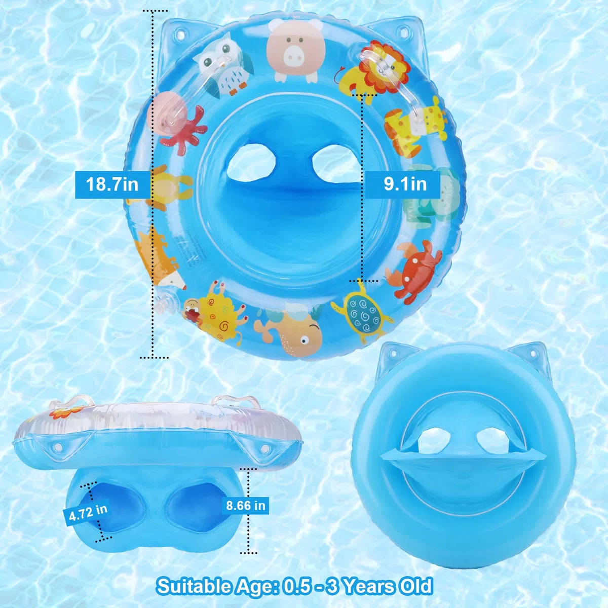 Anello di Nuoto del Fumetto, Salvagente Neonato Galleggiante Gonfiabile del Bambino Dell'anello di Nuoto del Bambino Baby Float Salvagente con Seggiolino and Gonfiatore Bambini Piscina Giocattolo,Blu