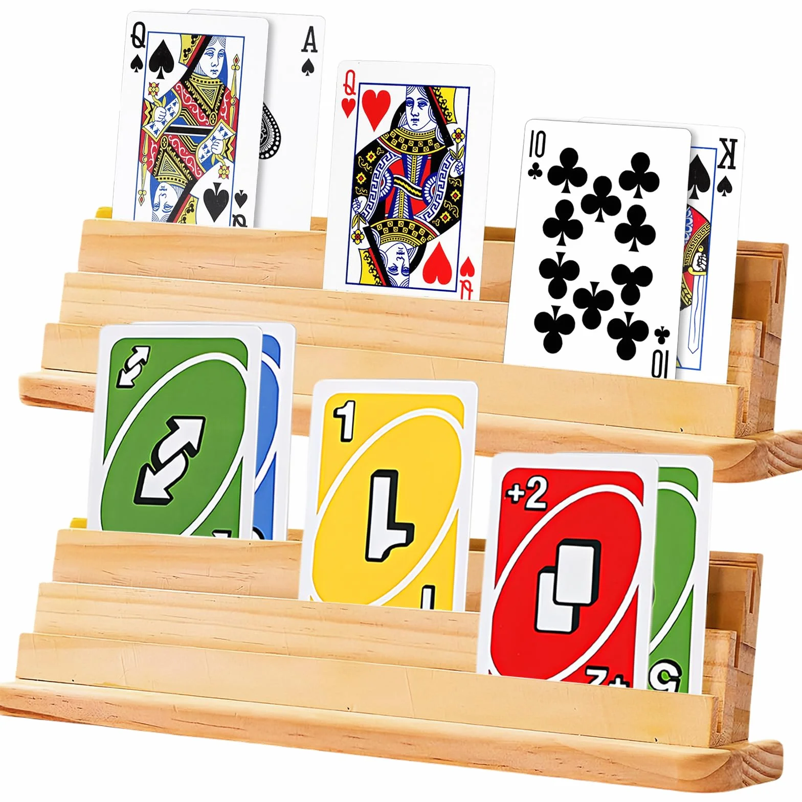 GOMETY Porta Carte da Gioco: 2 Pezzi in Legno Resistente, Esperienza di Gioco a Mani Libere, per Bambini, Anziani, Adulti (33cm)