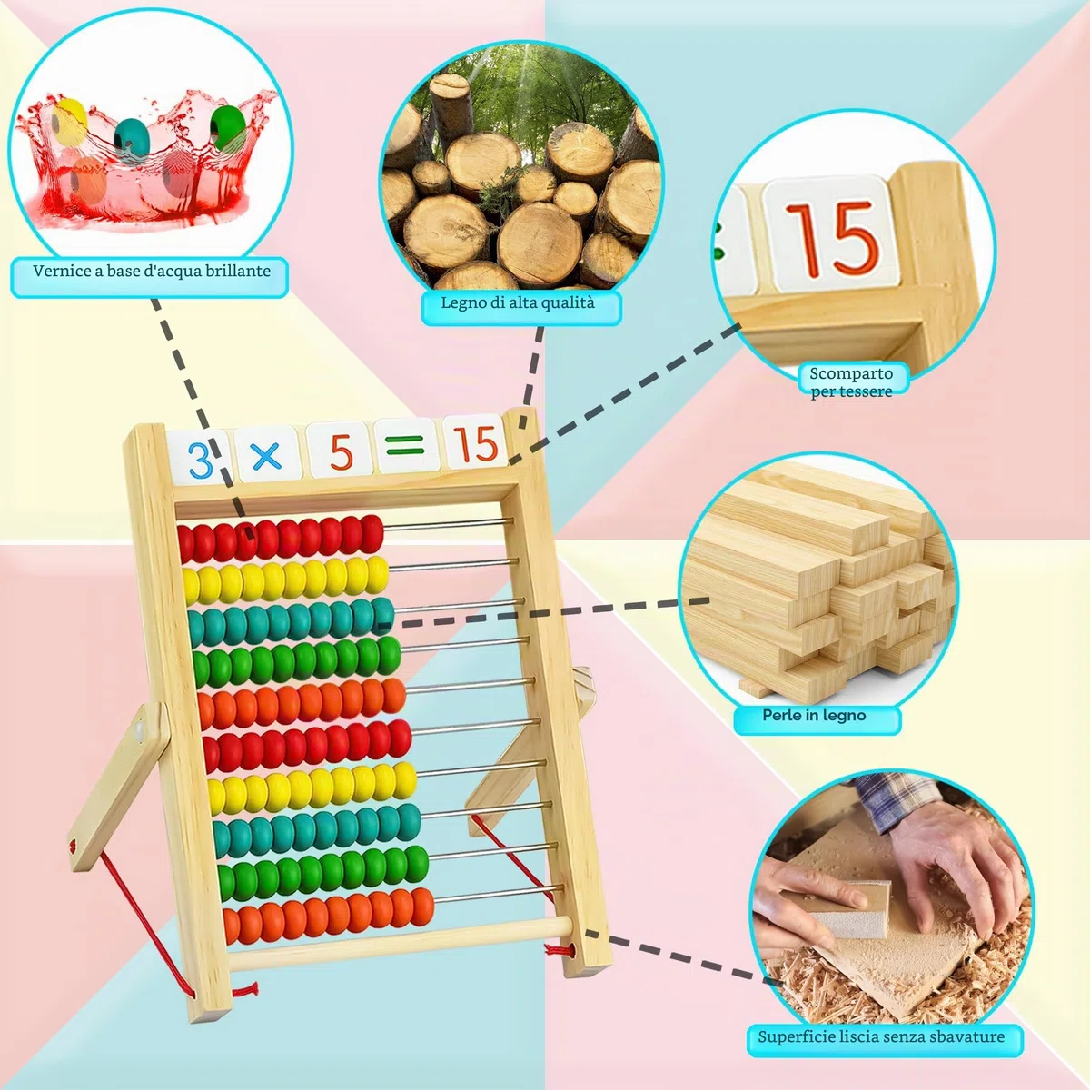 Abaco di Legno per Bambini, Giochi Montessori Abaco con 100 Bastoncini di conteggio e Carte con Lettere numeriche Giocattoli Educativi Giochi Abaco Regali per Ragazzi e Ragazze Oltre i 3 Anni