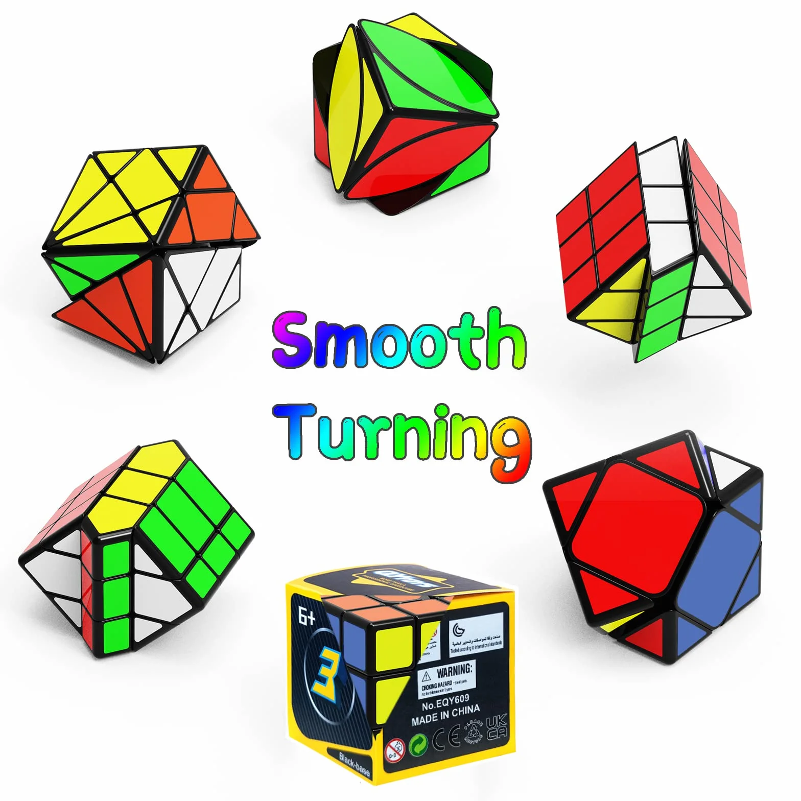 ROXENDA Speed Cube Set, 6 Pack di Skew Axis Windmill Fisher Ivy 3x3 Speed Cube, Collezione Cubo di Velocità per Bambini e Adulti (Irregolare)