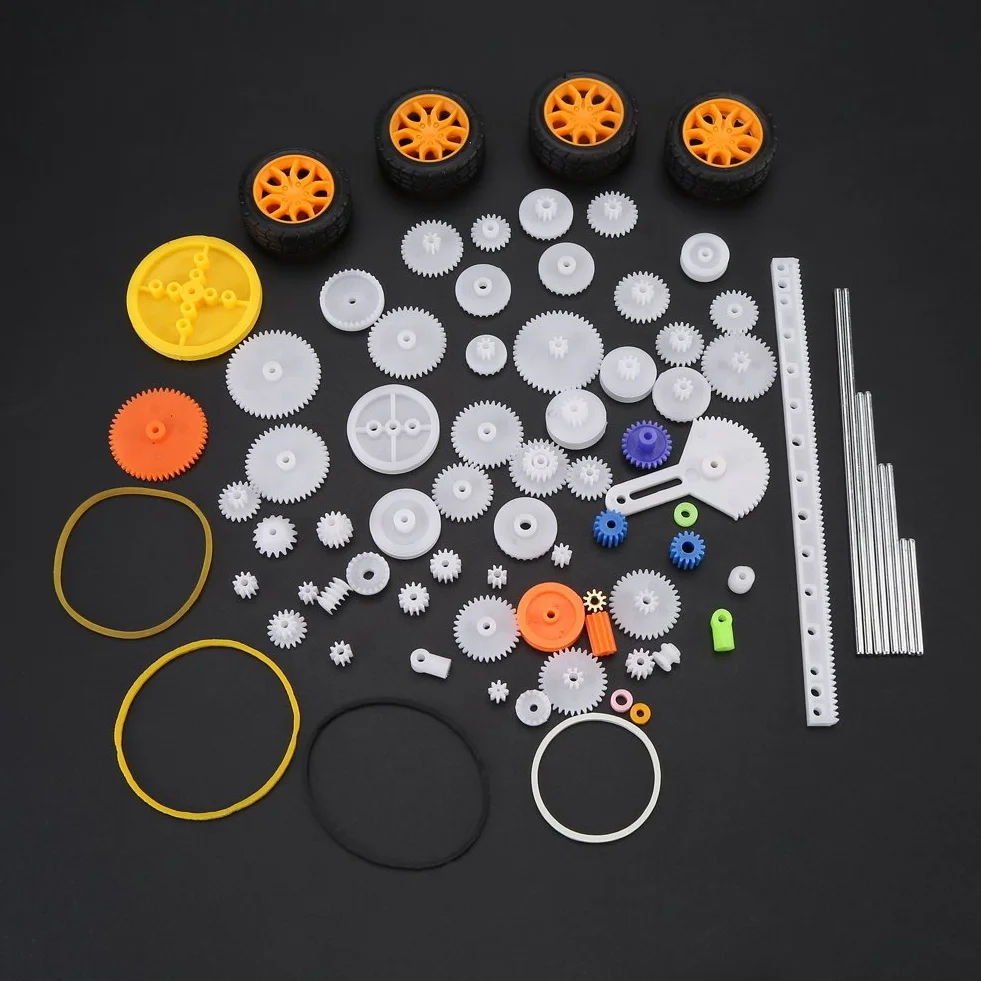 Walfront Set di ruote per alberi in plastica con ingranaggi 78 pezzi Ingranaggio a vite senza fine Robot Parti di automobili Kit
