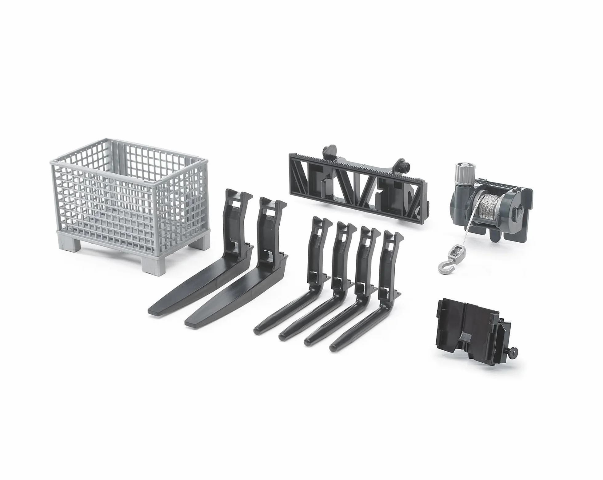 bruder 02318 - pallet Grid, verricello e forche per caricatore frontale, veicoli da costruzione, accessori per trattori