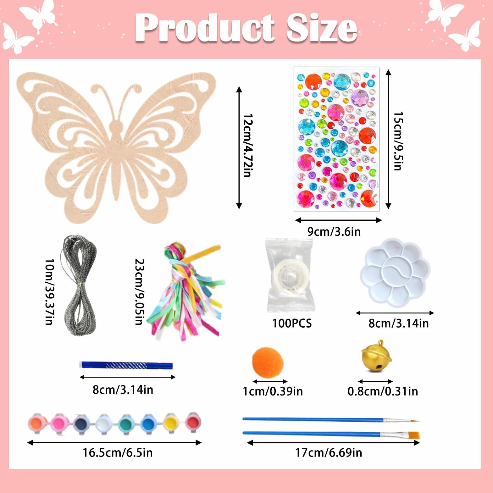 Beafaeur 174 Pezzi Campane a Vento Farfalla Kit, Bambini Primavera ​Regalo Craft per Dipingere con Farfalle Pendente in Fiori, Campana, Decor Pasquali Fai Da Te Bomboniere Giardino di Casa Corridoio