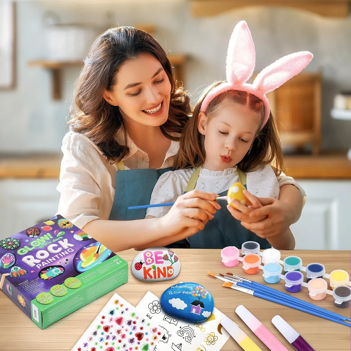 Nakutita Set di Pietre da Dipingere, Set di Pietre Fluorescenti da Dipingere per Bambini dai 5 6 7 8 9 10 Anni Regalo, Pittura Creativa su Pietre, Set di Dipinti su 10 Pietre, 6 Colori Regalo per