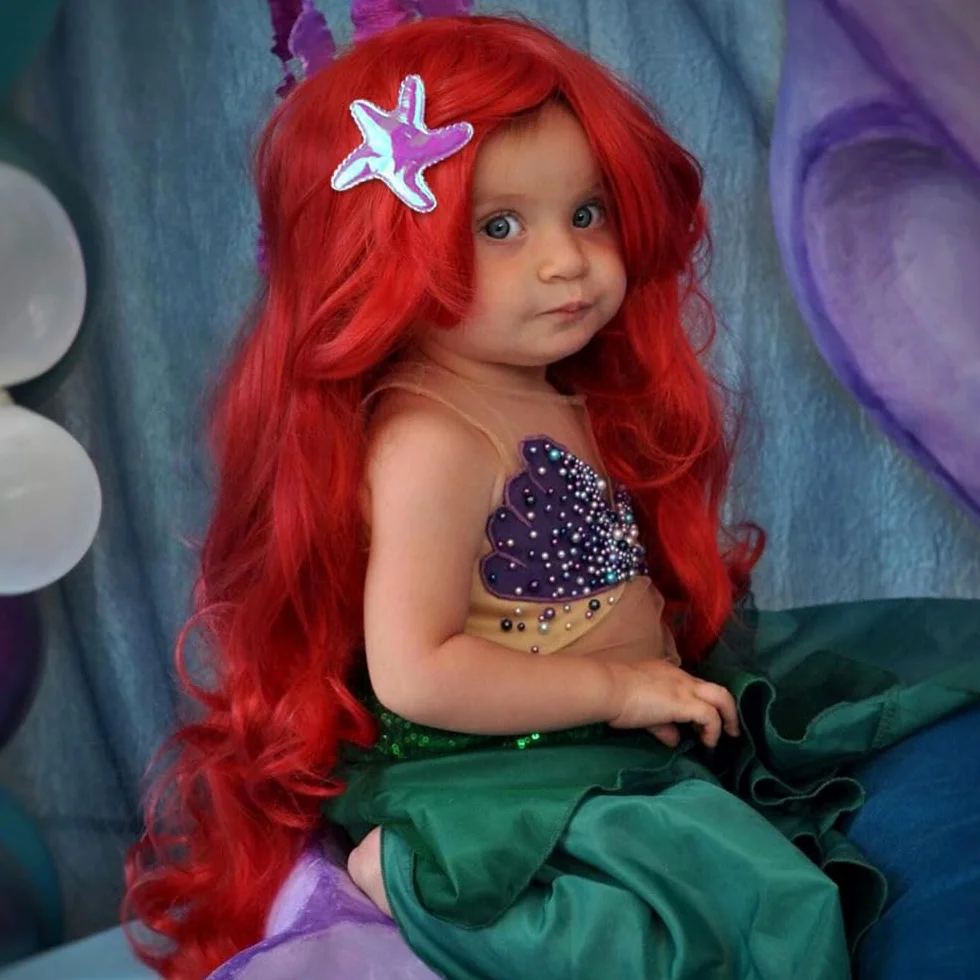 Parrucca per bambini a forma di sirena, parrucca Arielle, accessorio per costume per bambini, rossa, per carnevale, feste a tema, cosplay
