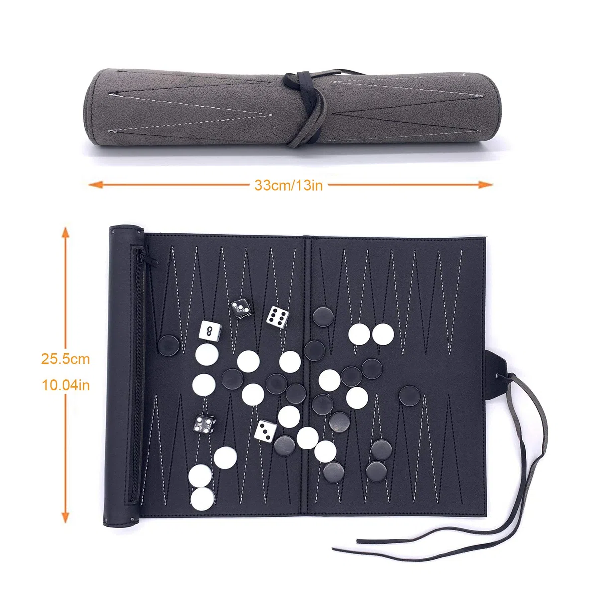 Set Backgammon da viaggio – Set Backgammon in pelle PU – Gioco da viaggio Roll-Up Backgammon – Idee tattiche per giochi da tavolo (pelle PU)