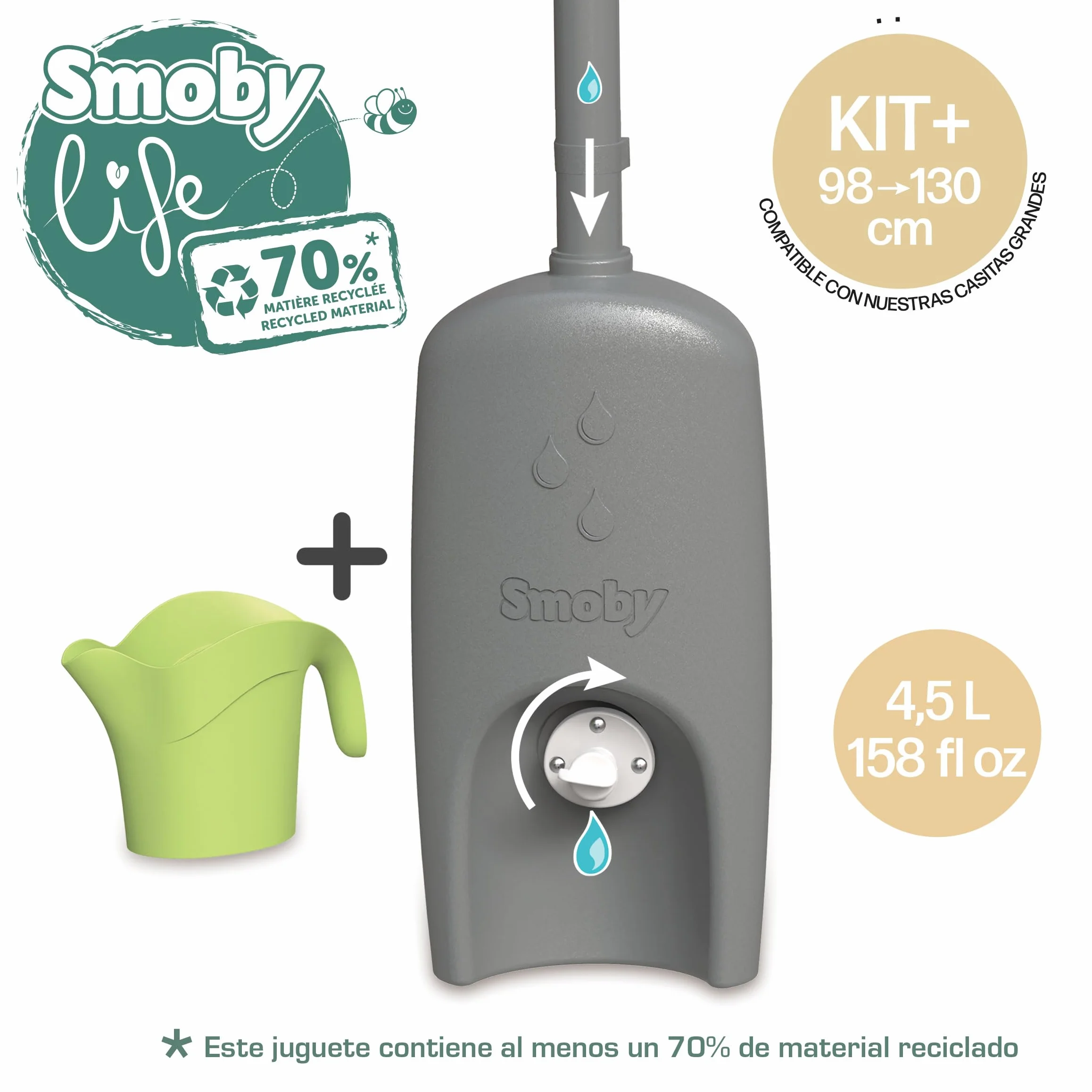 Smoby Life - Raccoglitore d'acqua - Grondaia, serbatoio, rubinetto, annaffiatoio - Trattamento anti UV - Materiale riciclato - Dai 2 anni - Prodotto in Francia