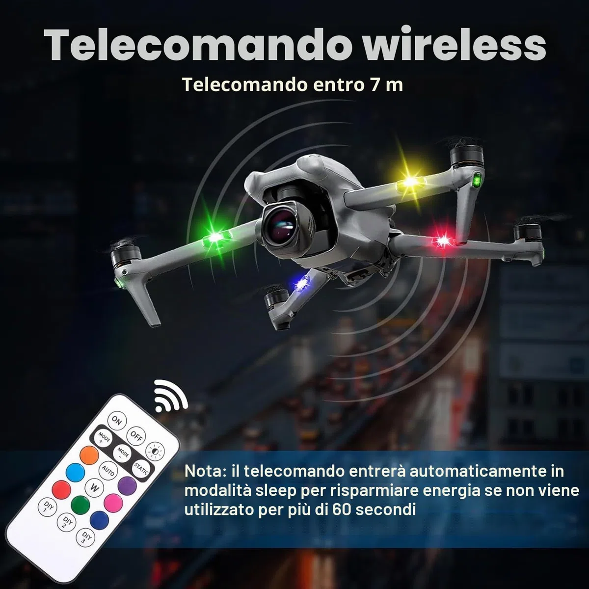 4 Pezzi Luci Stroboscopiche Drone con Telecomando, 8 Colori Ricarica USB Lmpermeabile Luce a LED per Droni Moto ATV Biciclette RC Car