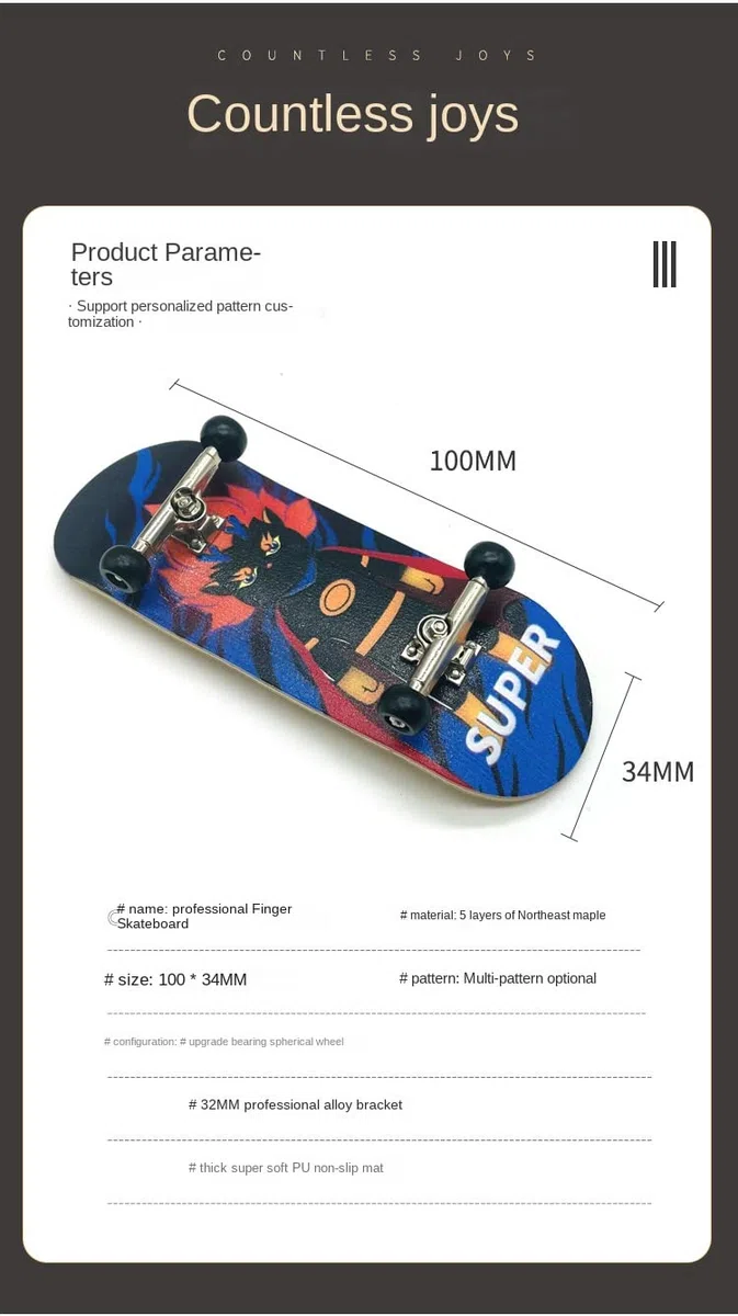 34mm Fingerboards Pro Completo Professionale Tastiera In Legno Mini Skateboard 5 PLY con Ruote Cuscinetto