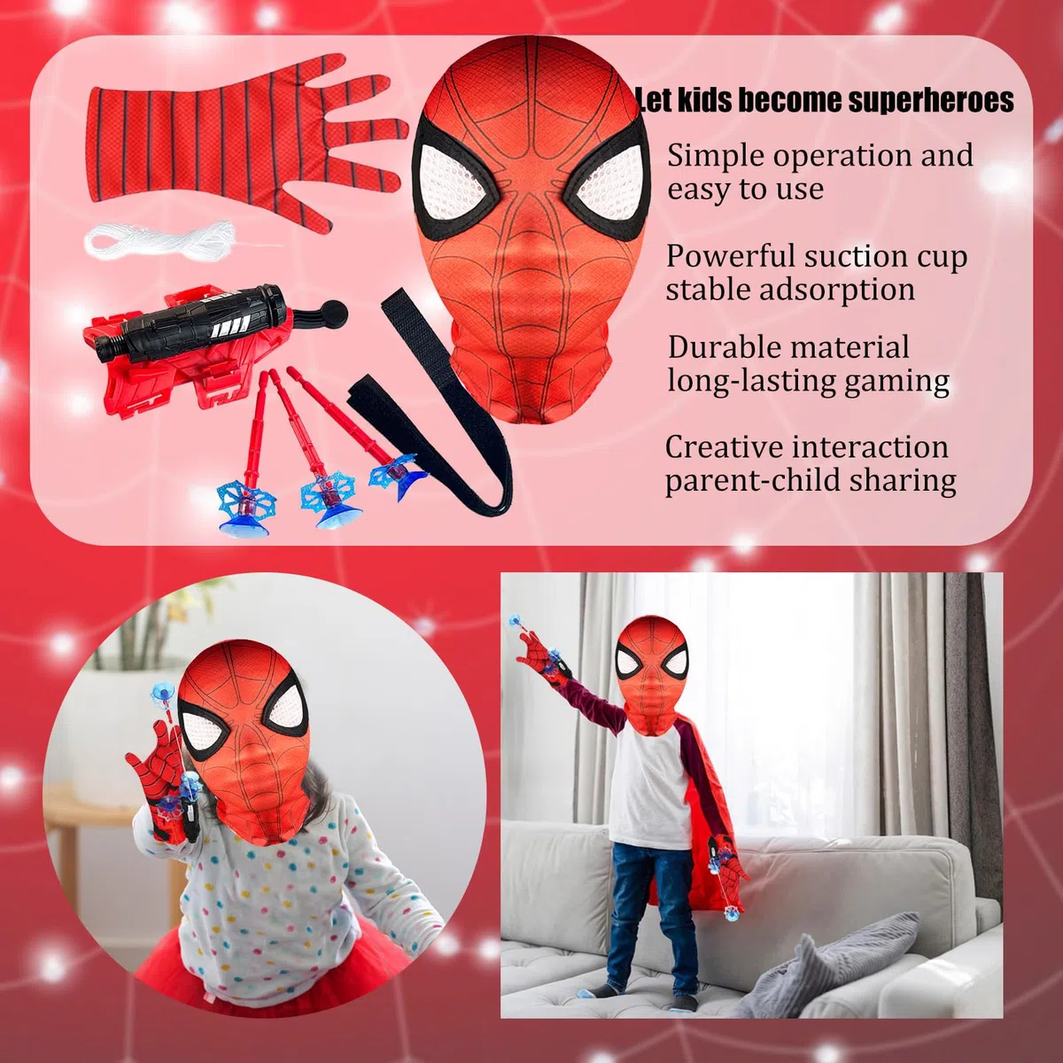Set di 2 Guanti Spiderm Launcher Glove Spiderm Launcher Glove Guanto Spiderm per Bambini Guanto di Spiderm spara ragnatele Guanti Launcher per Giochi Spiderm Glove Launcher Set