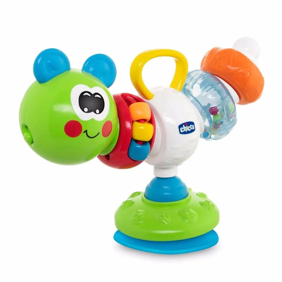 Chicco - Gioco Seggiolone Bruchino Ballerino, Gioco Elettronico con Ventosa per Seggiolone, con Suoni, Melodie e Attività Manuali, Batterie Incluse, Multicolore, 6-36 Mesi