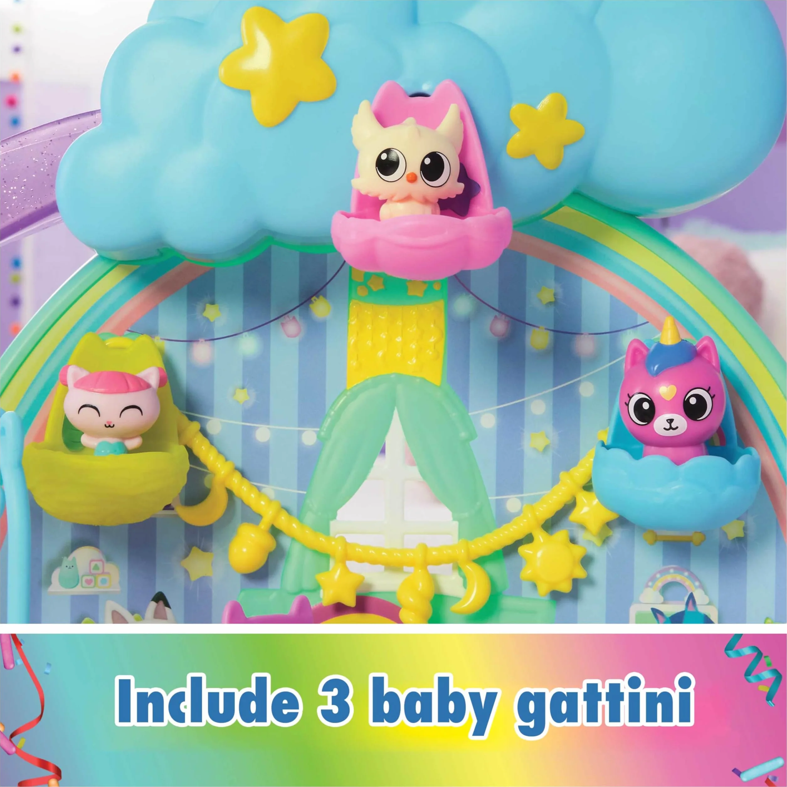 Gabby's Dollhouse, Stanza dei Giochi dell'Asilo Gatto-Orecchio, Set di Gioco da 17 Pezzi con 4 Personaggi e Mobili per la Casa delle Bambole, Giocattoli per Bambine e Bambini, 3+ Anni