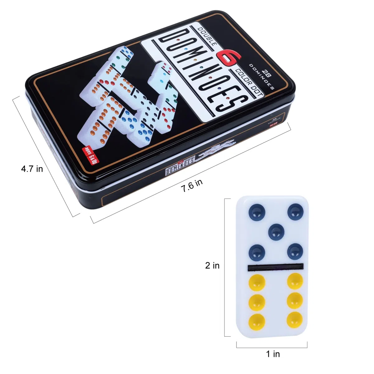 Domino Doppio 6 con Scatola di Metallo - 28 Pietre con Punti Colorati Set di Domino, Giochi da Tavolo Classici per Bambini e Adulti, Famiglie e Amici