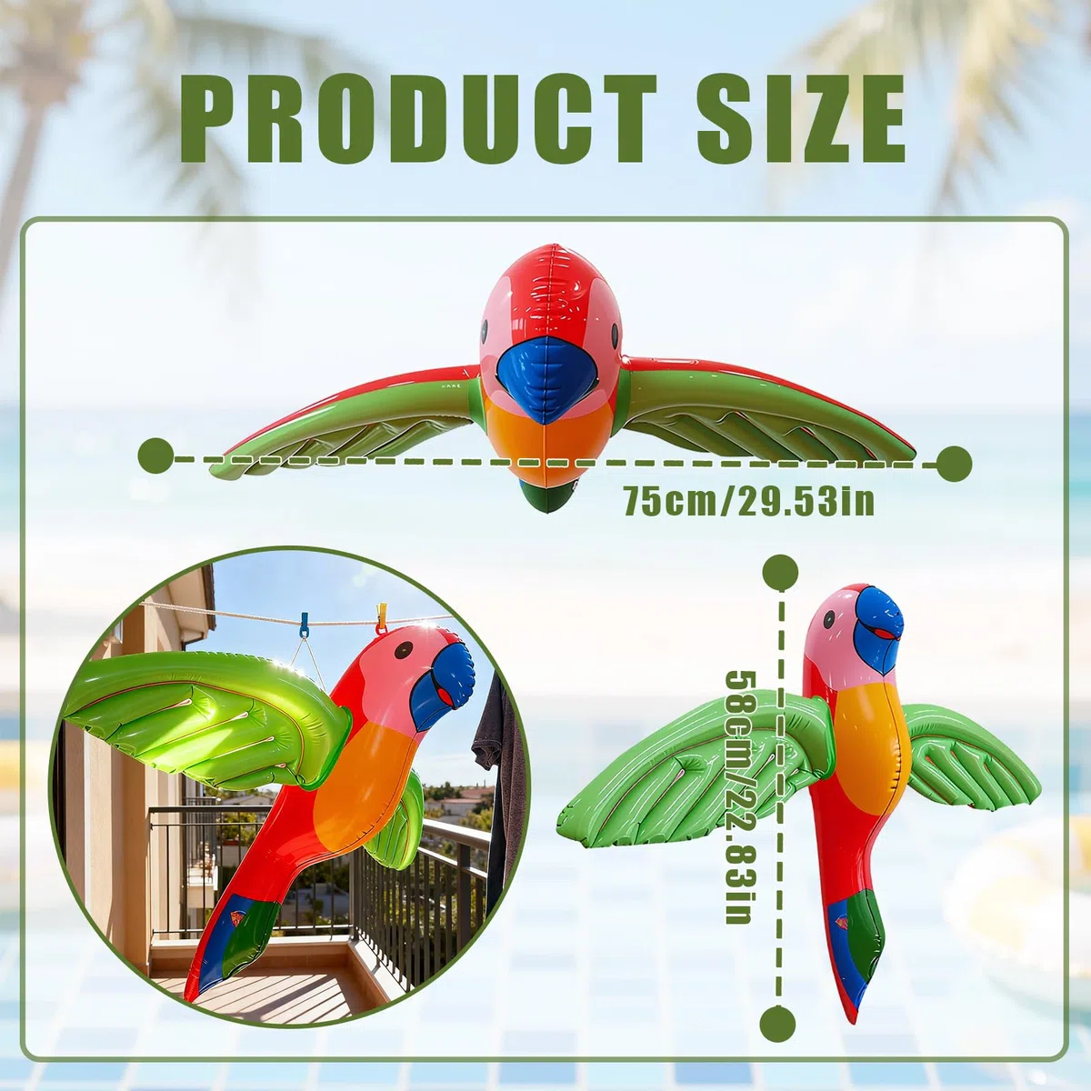 4 pappagalli gonfiabili, 58 x 75 cm, decorazione per uccelli tropicali, pappagalli gonfiabili per piscina e spiaggia, decorazione hawaiana e accessori per costume da pirata per compleanno, festa a