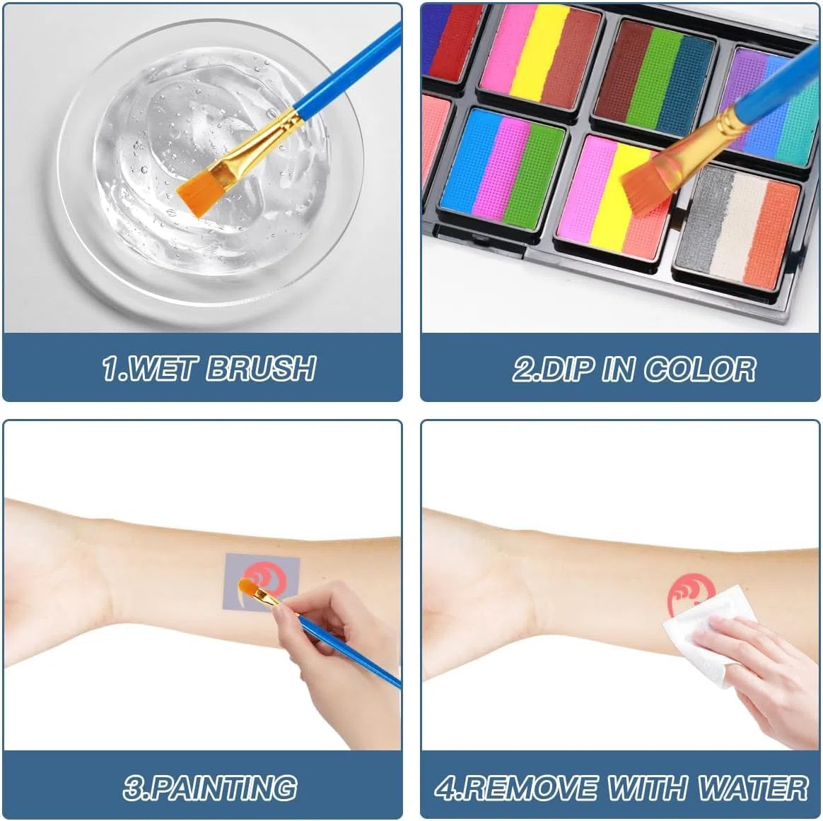 Truccabimbi Trucco per Bambini, Truccabimbi Kit Anallergici Atossici 26 Colori per Body Painting, Trucca Bimbi Viso con 40 Stencil Tatuaggio, Adatto per Halloween, Carnevale, Natale