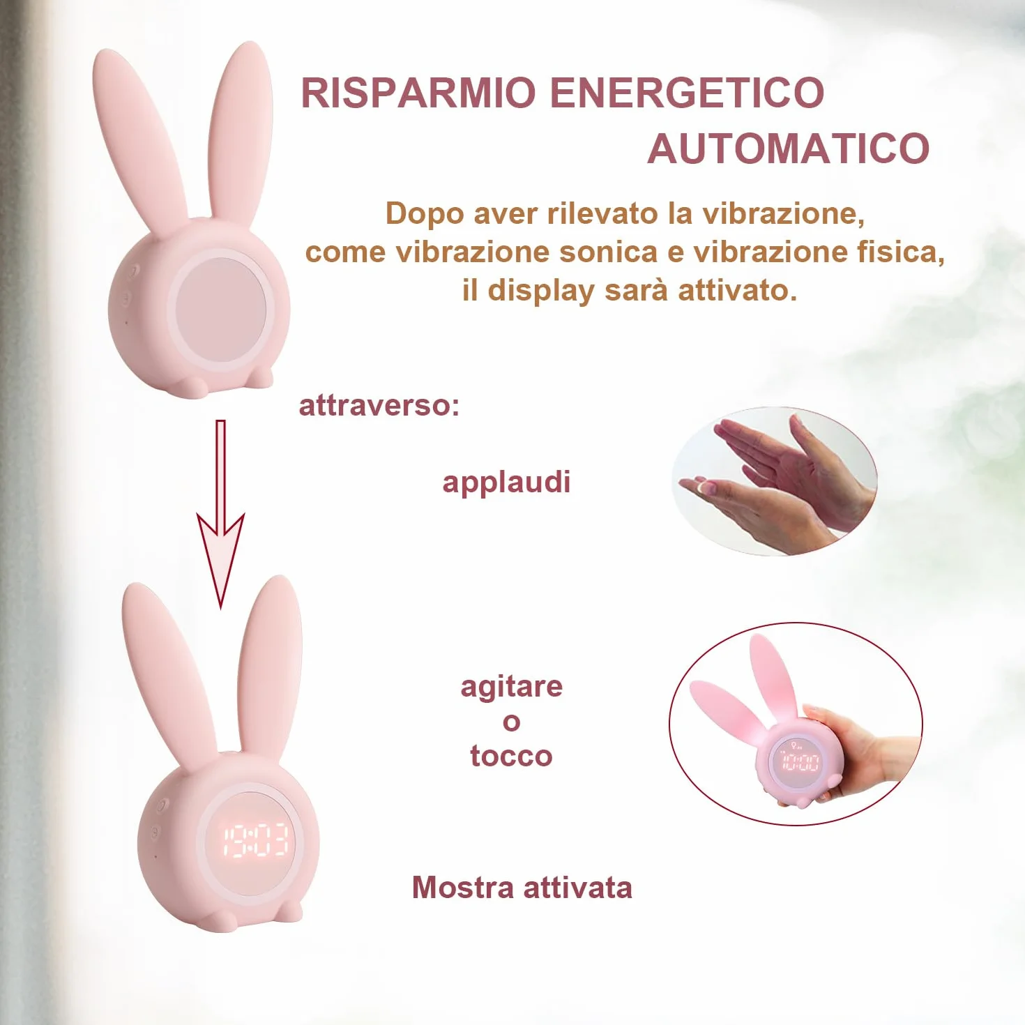 YONGYAO Sveglia Bambini Sveglia luminosa per bambini Réveil pour enfants avec motif de lapin mignon pour filles Réveil de la lumière Réveil Fonction Snooze Aimant Installation Timed Lapin Horloge