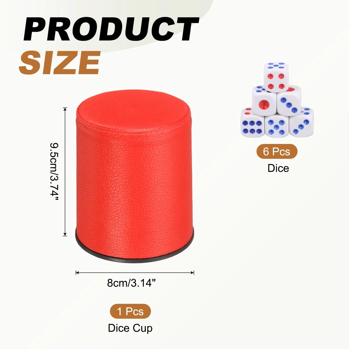 sourcing map Coppa per dadi professionale foderata in feltro, in pelle PU, silenziosa, include 6 dadi a pois per riunioni di bar, giochi da tavolo, colore: rosso