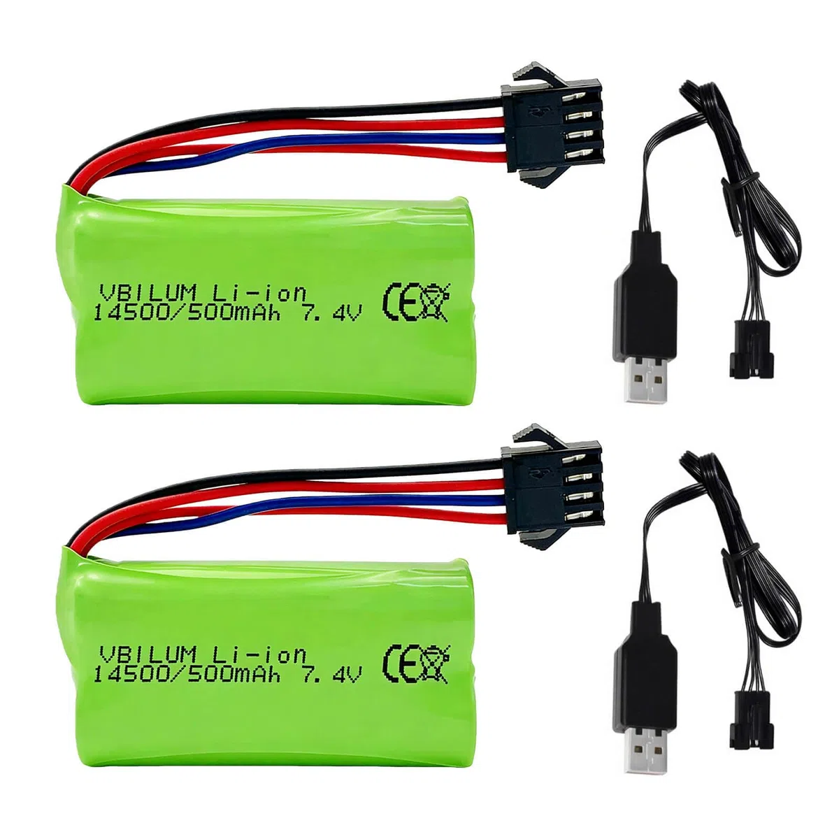 Batteria agli ioni di litio ricaricabile da 7,4 V 500 mAh SM-4P 4 pin spina per DE85 1:12 RC Truck XS-1S RC1-MR 1:16 Anfibio telecomando Auto Monster Truck Batteria e cavo di ricarica USB (2