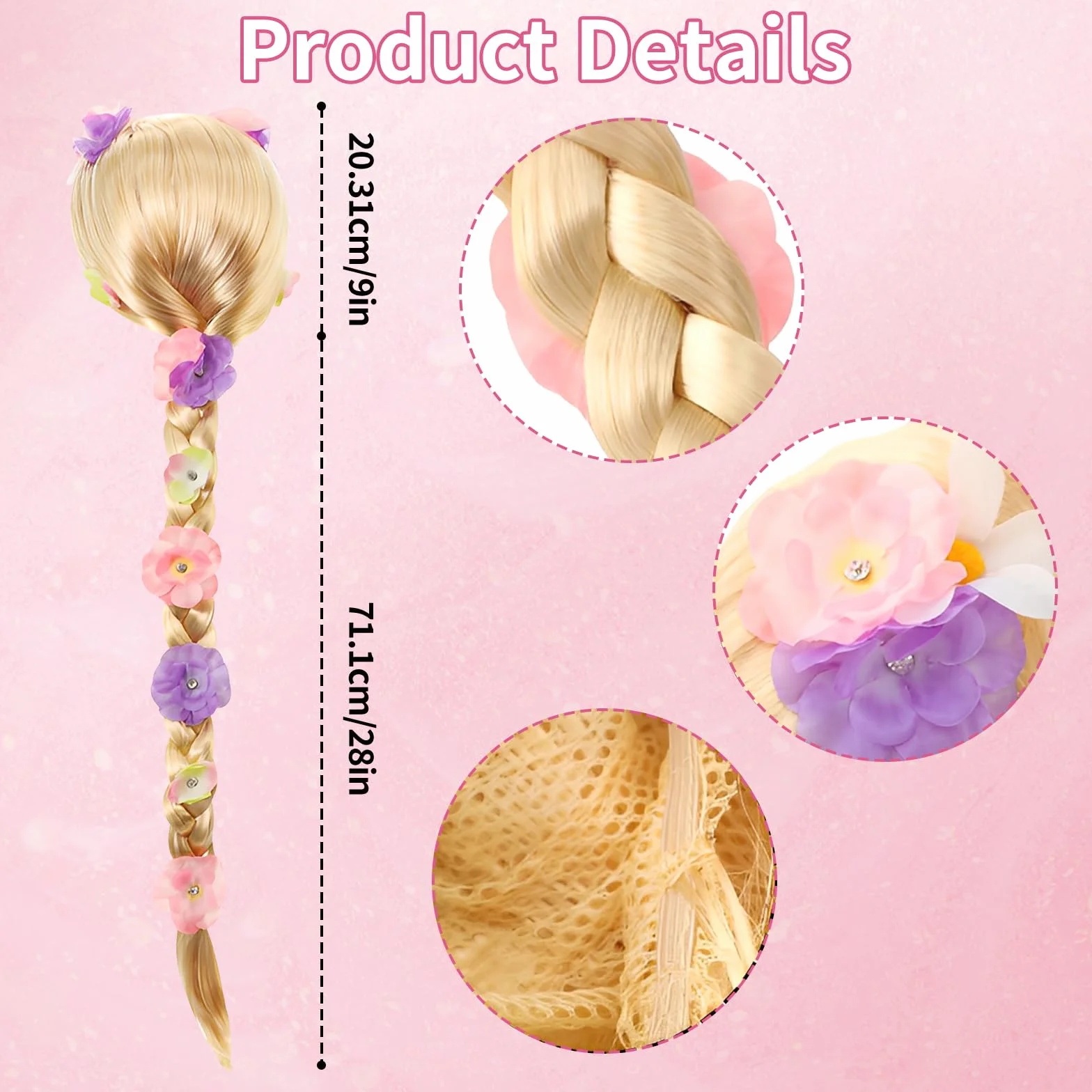 Parrucca Rapunzel Bambina, Parrucche lunghe intrecciate da principessa, Parrucca capelli lunghi, Parrucca Bionda Lunghe Trecce Capelli, per Festa di Compleanno Costume Cosplay