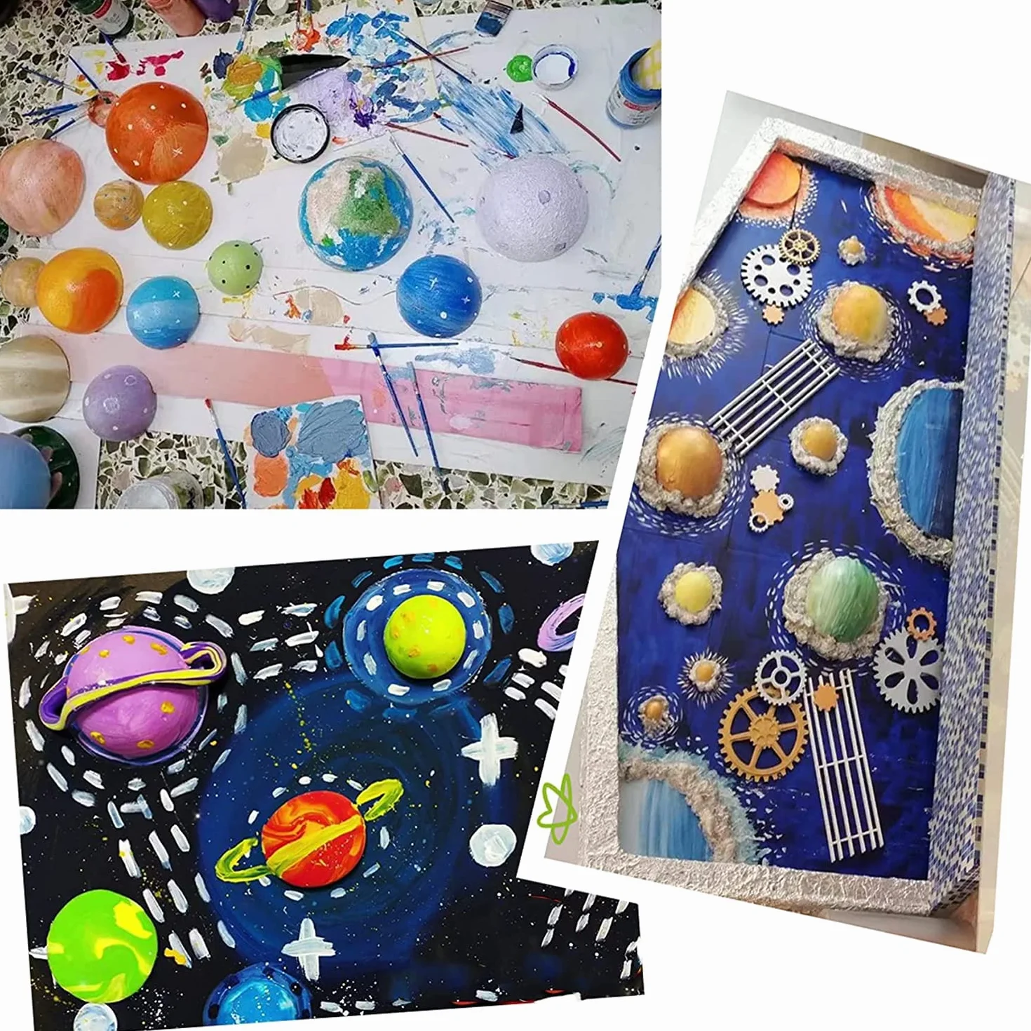 Solar System Modell Kit per Bambini con 14 Palline in Schiuma, 12 Bastoncini di Bambù, 12 Pigmenti Colorati, per Progetti Scolastici e Proprio Sistema Solare