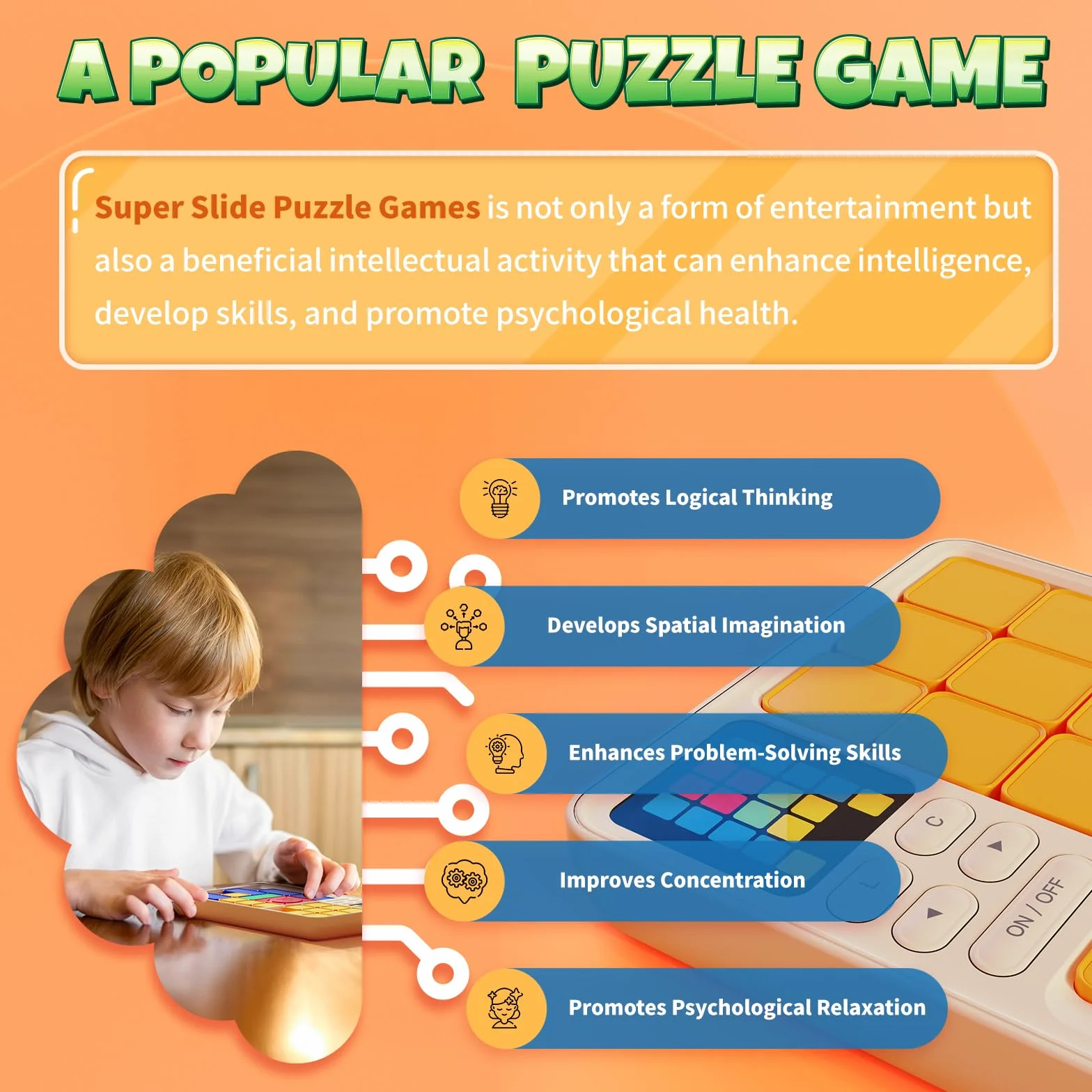 HOMESTEC Puzzle Rompicapo Scorrevole, Palmare da Gioco Elettronico, 520 Livelli e 3 Modalità di Gioco, Giocattolo Educativo per Bambini e Adulti, Regali di Natale, regali di compleanno