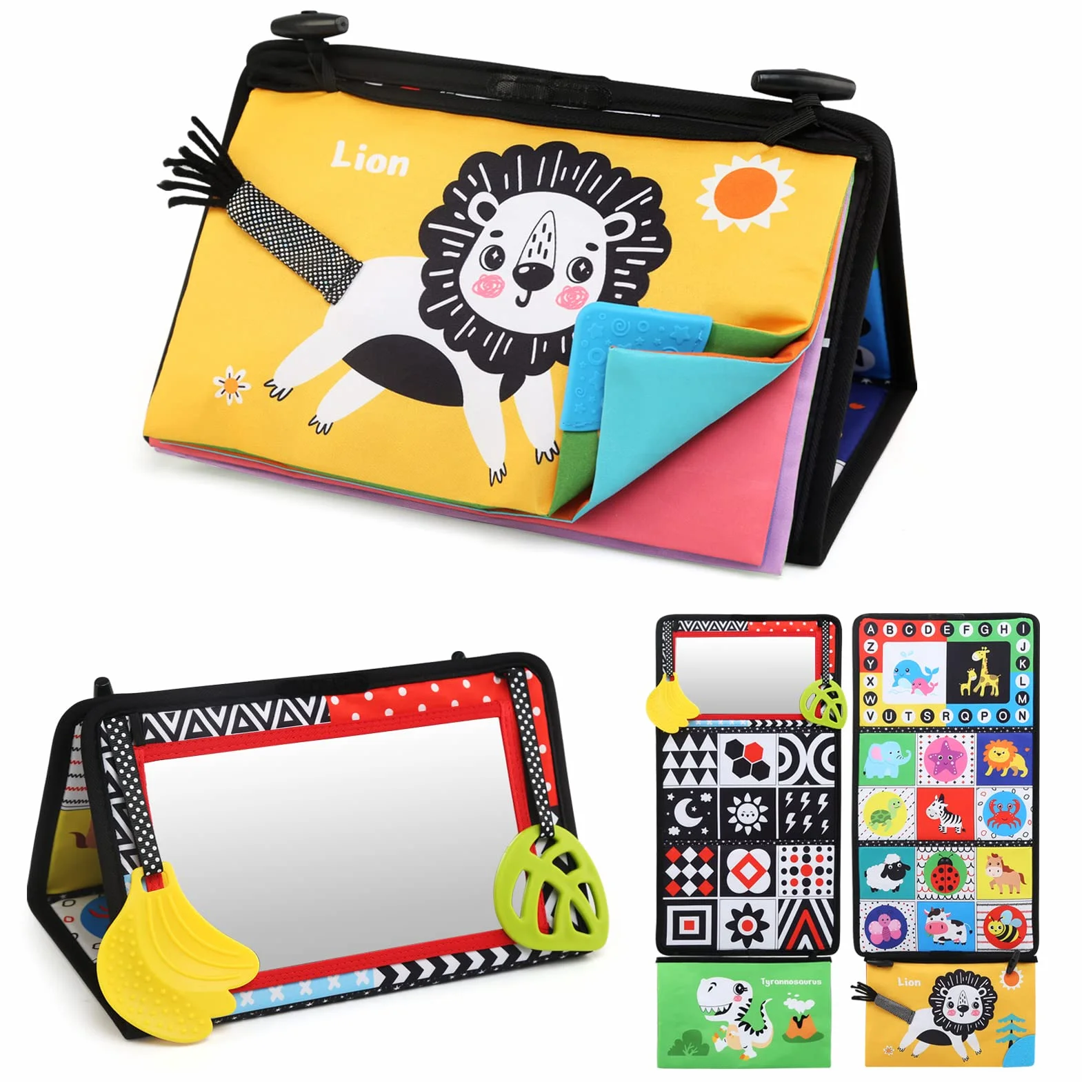LEADSTAR Specchio Giochi Montessori Neonati 0 3 6 12 Mesi, con Libri Sensoriale Stoffa Bianco e Nero, Tummy Time per Bambini Giochi Massaggiagengive Giocattoli Educativi Interattivo Regali