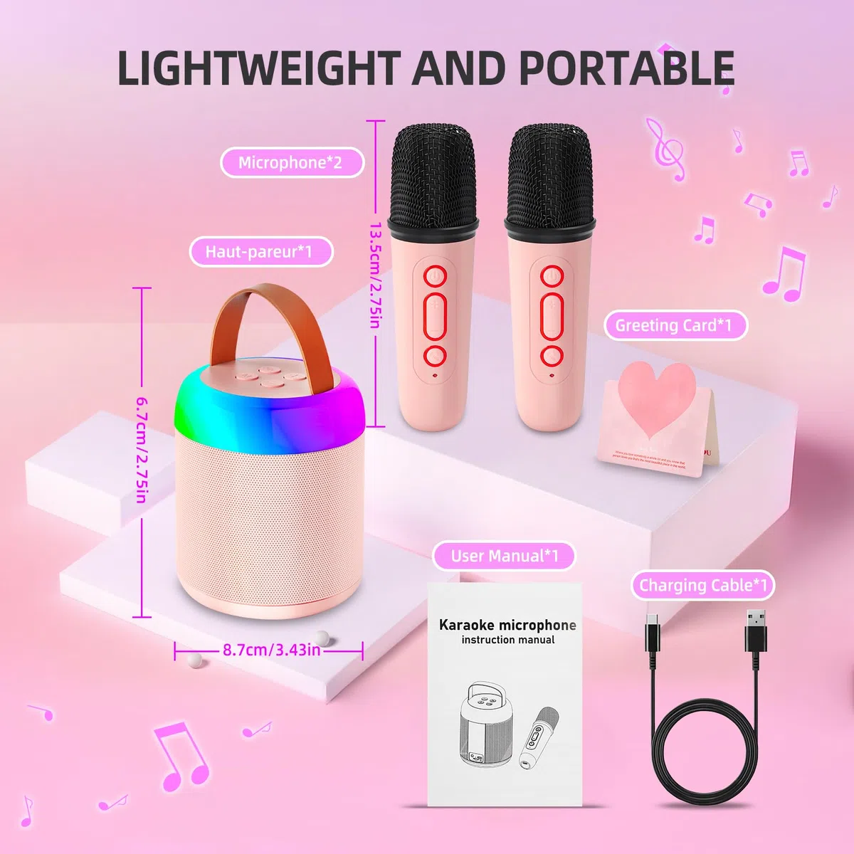 Karaoke per Bambini con Microfono,Regalo Compleanno Bambina 3-12 Anni,Cassa Bluetooth con Luce LED e Cambia Voce,2 Microfoni Wireless,1 biglietto di auguri,per Ragazzi e Ragazze 3-15 Anni