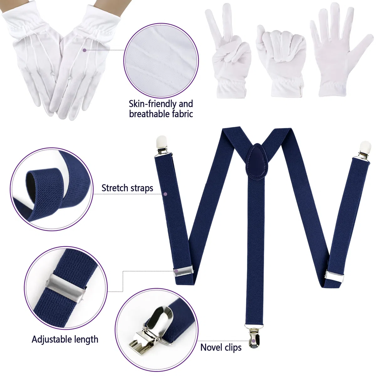 Orgoue Super Brothers Costume Accessori, Super Bros Cappello Baffi Guanti Bottoni Bretelle Set per Adulti Bambini Donne Cosplay