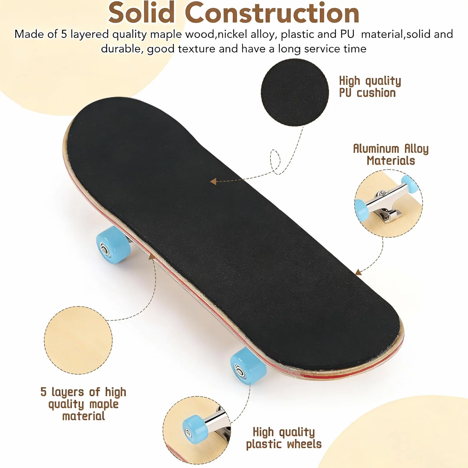 Mini Skateboard da Dita, 5 Strati acero Skateboard Mini, DIY Finger Skate per Dita, per gli Appassionati, Regali di Compleanno per Bambini, Giochi Giocattoli per Bambini