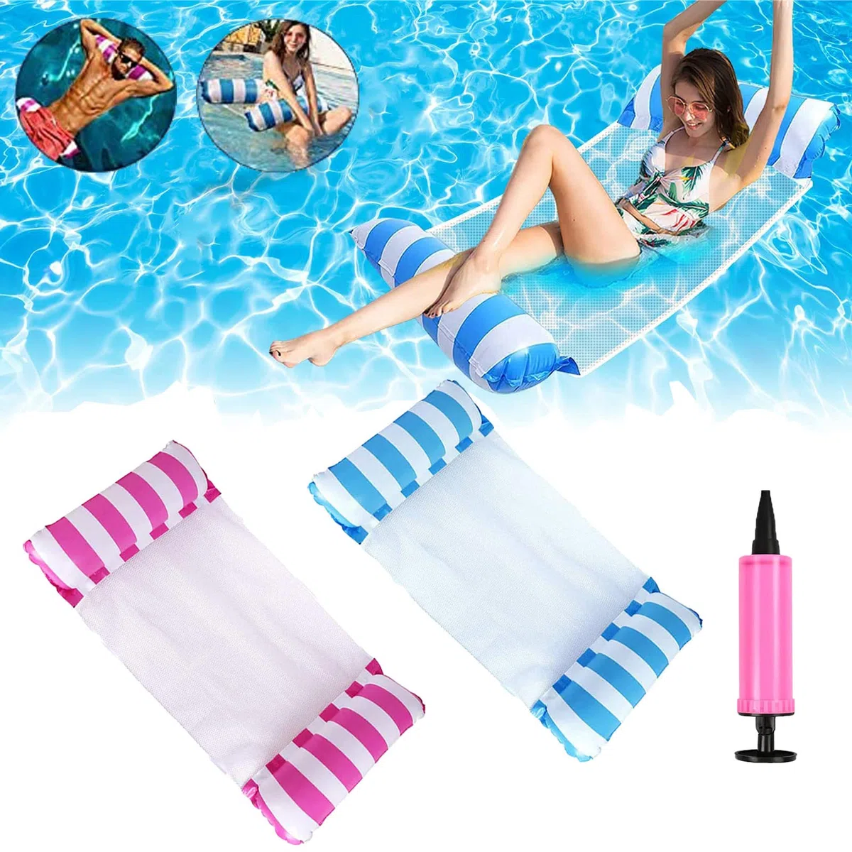 Amaca Gonfiabile adulti, Amaca Gonfiabile Piscina Reclinabile per Adulti Piscina Giochi Estiva Mare Beach Party, Lettino Pieghevole Piscina Gonfiabile con 1 Pompa