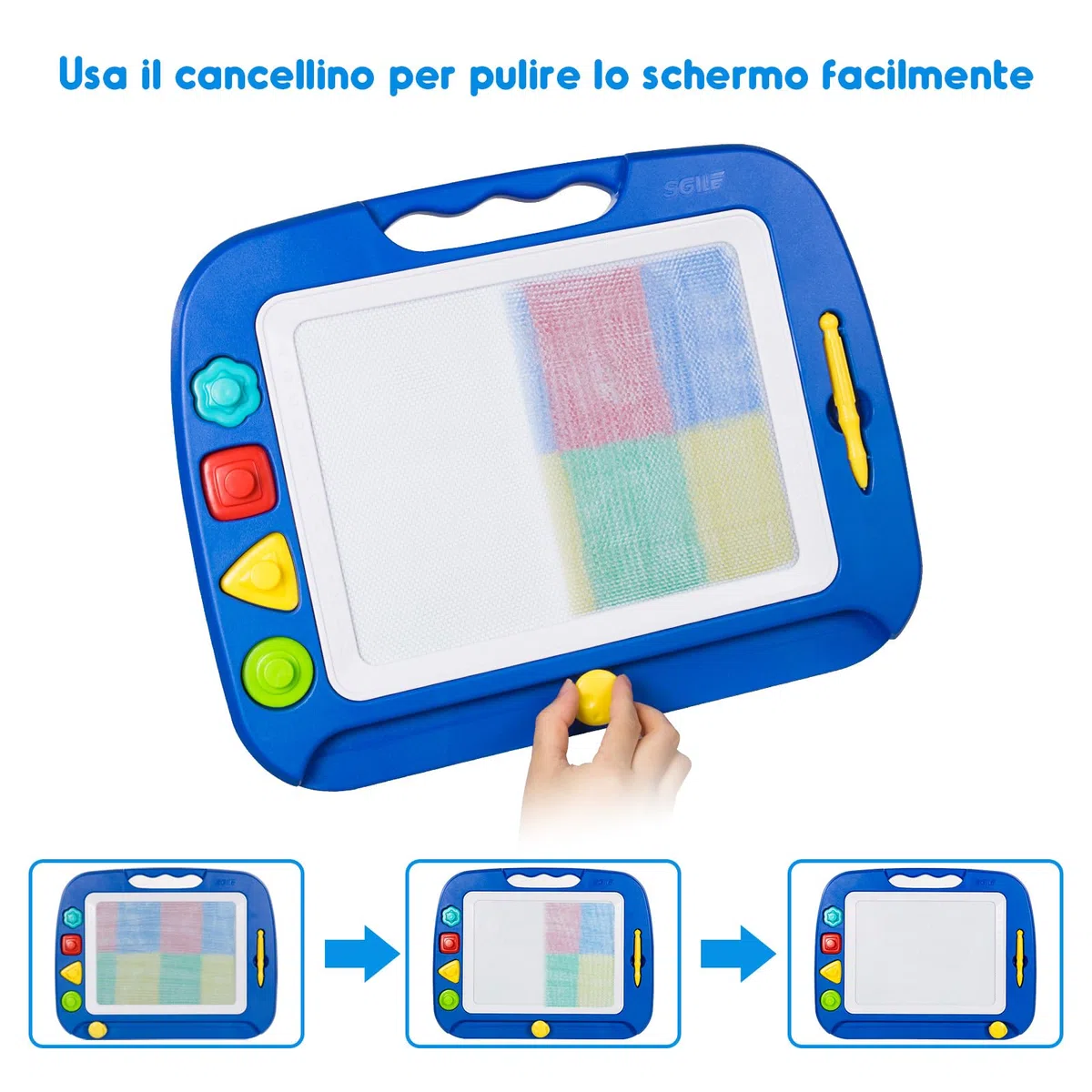SGILE Grande Lavagna Magnetica per Bambini 2, 3, 4 Anni, Tavola da Disegno Cancellabile Lavagnetta Magica, Giocattoli Educativi, Regalo per Bambini, Portatile, 42 x 32 cm, Blu