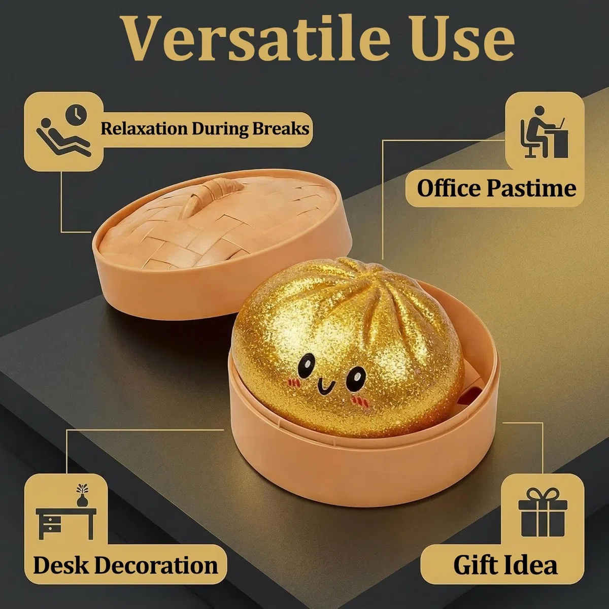 Dumpling Squishy Giocattolo Baozi Glitterato, Giocattolo Schiacciabile Deformabile, Pallina Antistress Adulti, Fidget Toy, Regalo Compleanno Bambini, Rilassamento Ufficio (Bianco.)