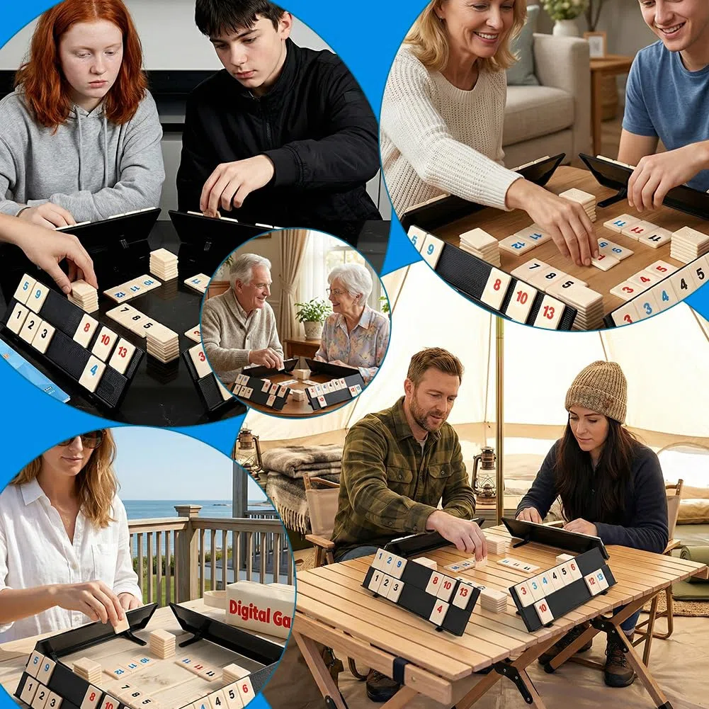 Rummy Cup - Set da gioco classico con 4 banchetti pieghevoli in una borsa da viaggio estremamente robusta, giochi da tavolo per adulti e bambini dai 7 anni in su