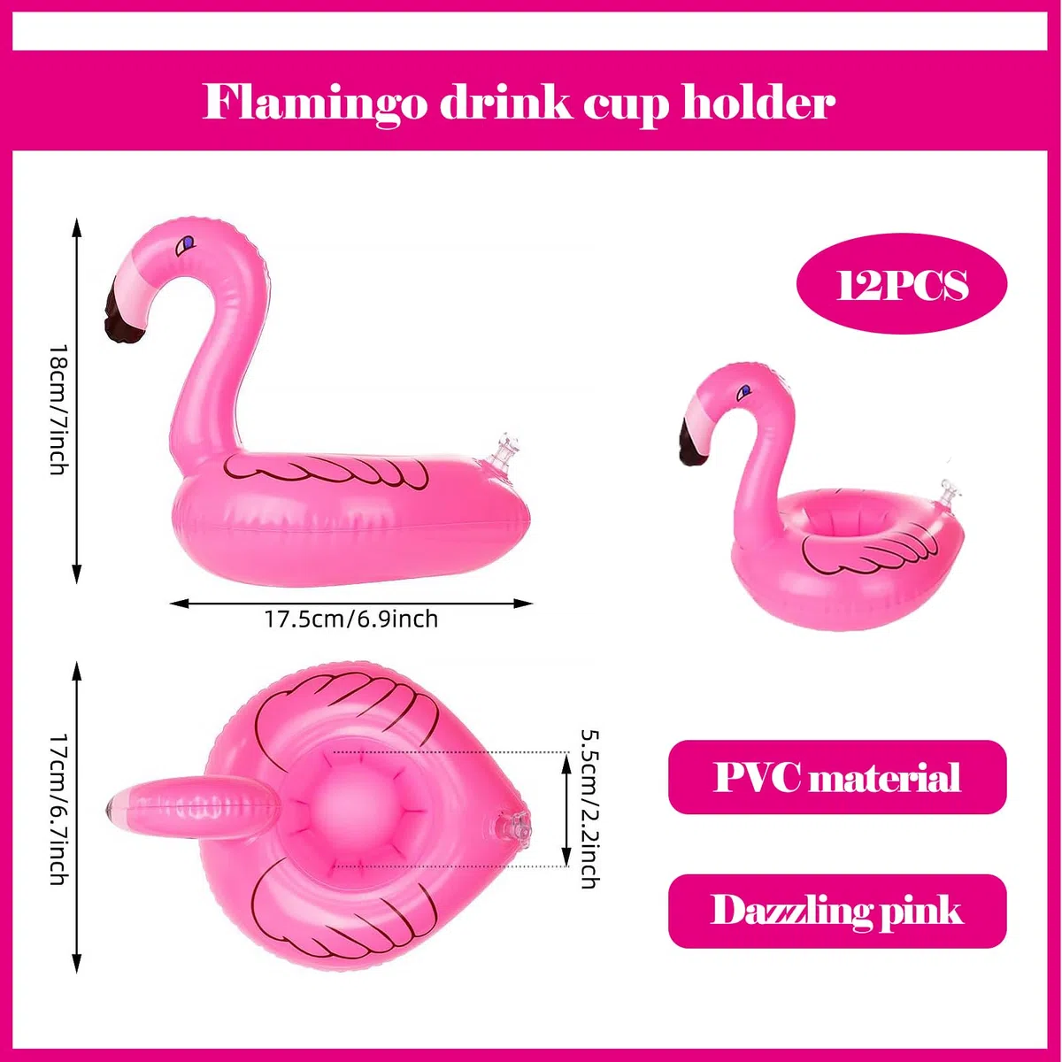 12 Pezzi porta bicchieri piscina, Porta di Tazza Gonfiabile per Piscina, Canotti e gonfiabili galleggianti da piscina Per Hawaiano Spiaggia Summer Piscina Party, Per Piscina, Rosa