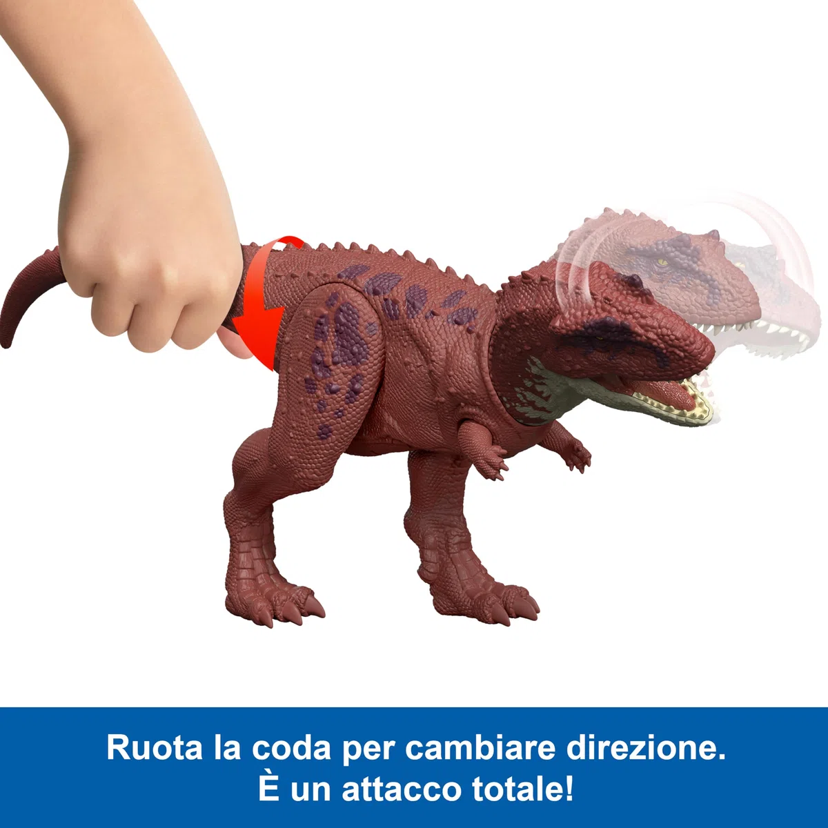 Mattel Jurassic World La Rinascita - Aucasaurus Ruggito Selvaggio, dinosauro giocattolo con movimento della bocca multidirezionale azionato con la coda e suoni, snodato, gioco digitale, JGB88