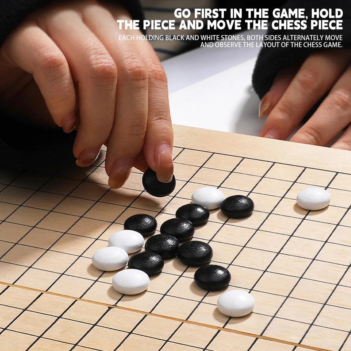 Gioco Go in legno, gioco da tavolo Go - Gioco educativo Go, gioco Go pieghevole per bambini, set da tavolo, campeggio, viaggi, feste, Go Gomoku Scatola portaoggetti pieghevole in legno 2 in 1, set da