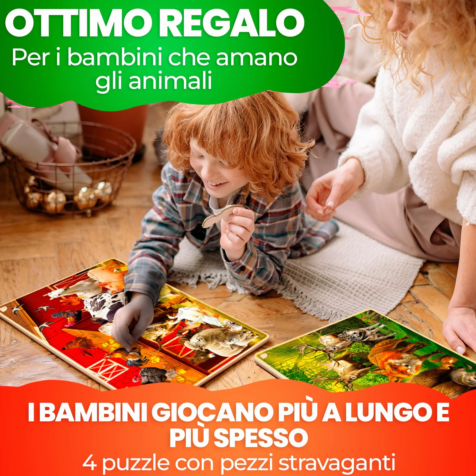 QUOKKA Puzzle Legno Bambini 3 4 5 Anni – 4x48 Pezzi Puzzle Animali Montessori – Gioco Educativo in Legno con Animali Realistici – Regalo per Bambini e Bambine 6 7 8 Anni