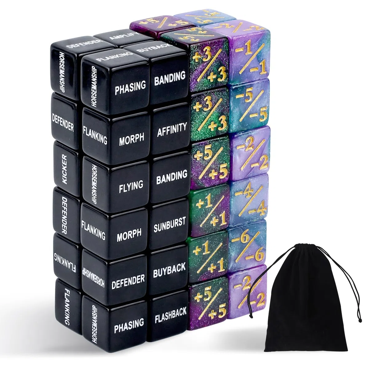 Set di 48 contatori dadi, D6, contatore per dadi Magic Dadi, compatibile con MTG, CCG, accessori per gioco di carte con sacchetto di immagazzinaggio