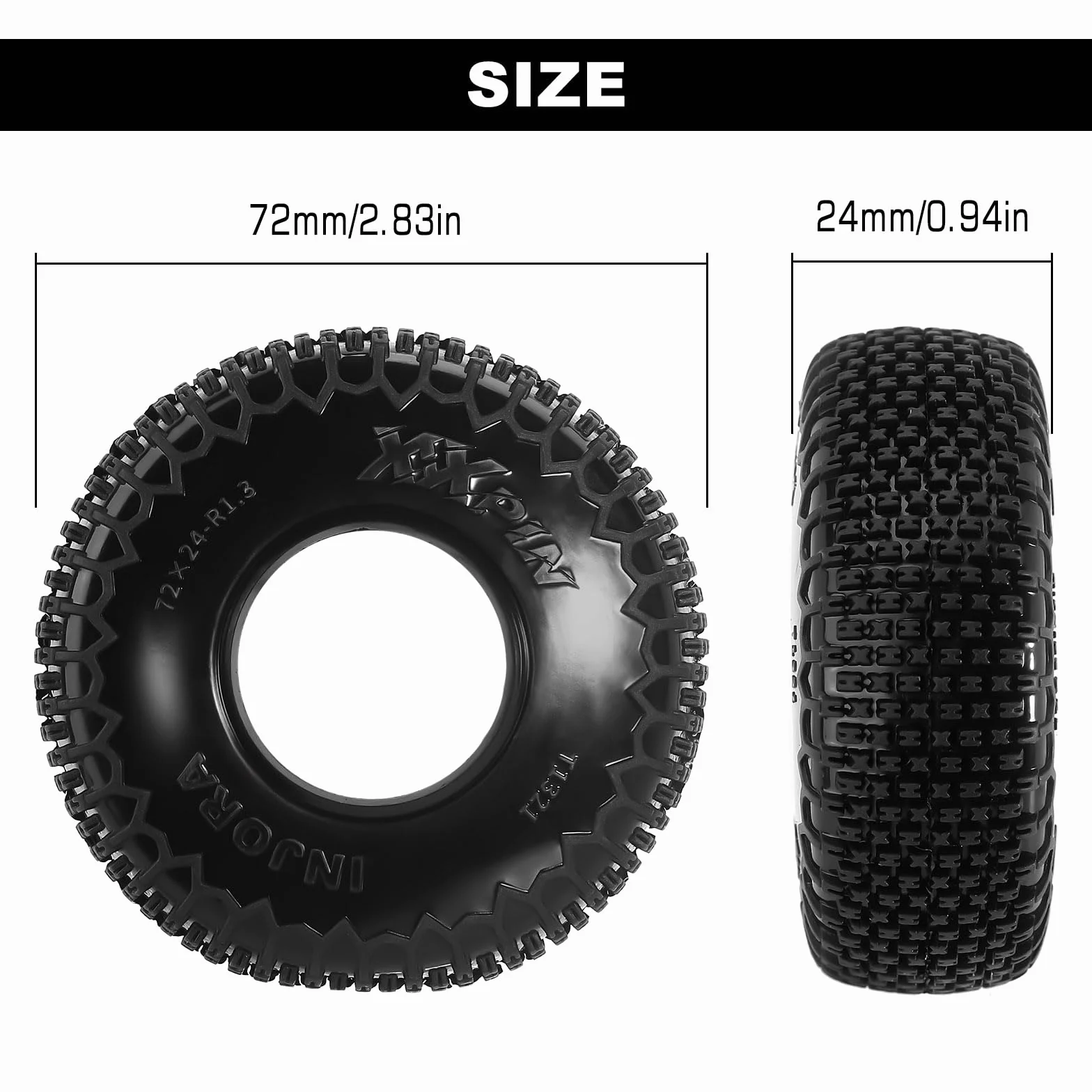 INJORA Pneumatici Pin XHX da 1,3" per TRX4m SCX24, 72 * 24mm, Composto S5, 4 pezzi