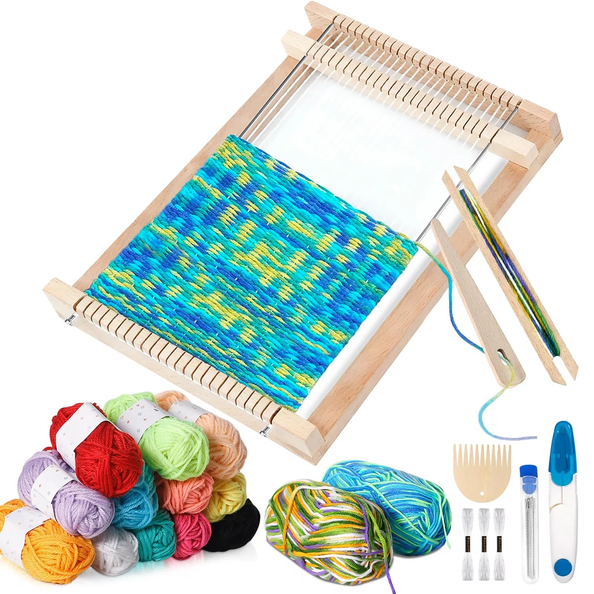 TEBOKHAD Telar per Bambini, Telaio di Legno per Bambini Dai 4 Ai 12 Anni, Telaio per Lavori Manuali, Set Telar Fai Da Te per Adulti E Principianti, 29×19 cm