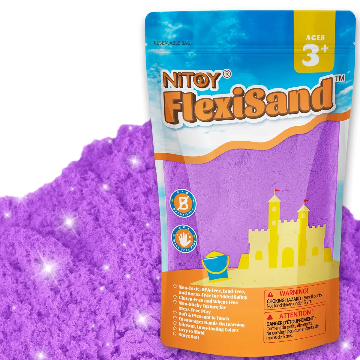 NiToy FlexiSand Arena da gioco da 1 kg, non si asciuga mai e si spegne per 3 anni e oltre, ricambio in bulk per giocattoli sensoriali da scatola di sabbia, ideale per modellare, stringere e plasmare