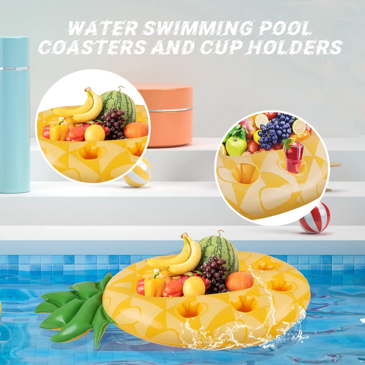 Ananas 7 Fori Portabevande Gonfiabile, yisight Piscina Gonfiabile, Portabicchieri Gonfiabili, Bar Piscina Portabottiglie, Galleggiante Porta Bevande, per l'Estate All'Aperto Piscina Spiaggia