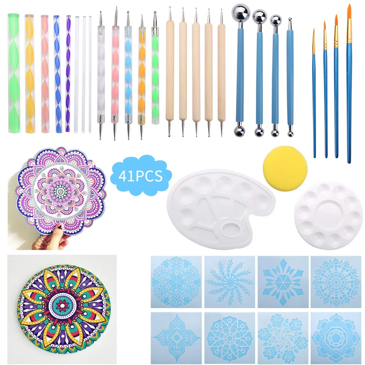 Kit di pittura mandala, kit di strumenti di pittura per mandala, 41 pezzi, Mandala Rock Dotting Tools Set di strumenti di pittura Y Inclusi aste in acrilico, ecc. per Natale, decorazione di