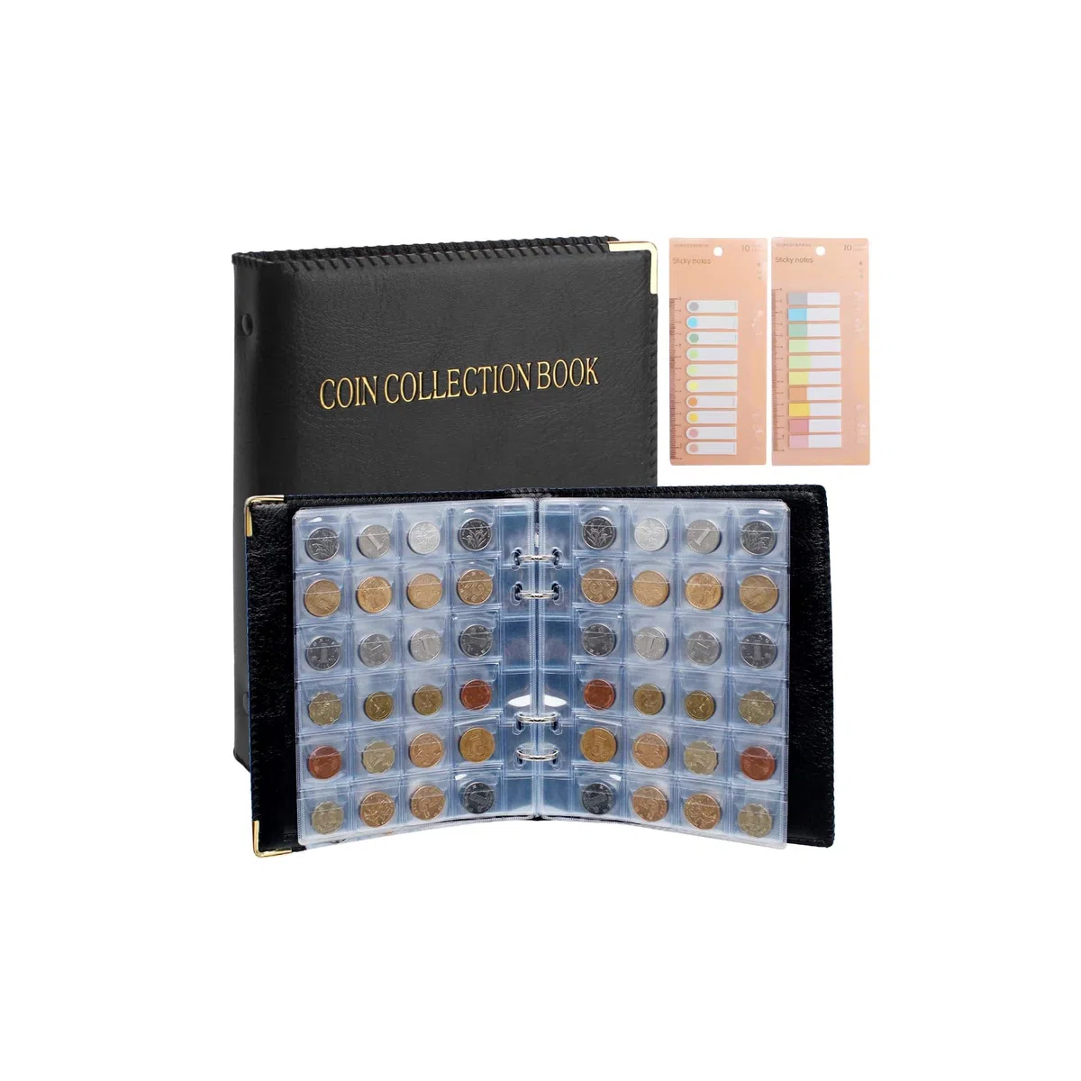 20 pagine/480 Tasche Album della Collezione di Monete, 3x3cm Raccoglitore Coin Penny con 400 Adesivi