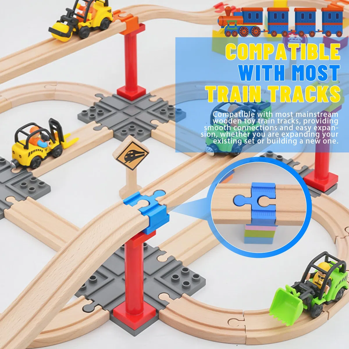 Adattatore per Ferrovia in Legno 28 pezzi Connettori per Ferrovia in Plastica Adatto Giocattoli Trenino Fai da Te Accessori per Bambini di Età Compresa Tra 3 e 7