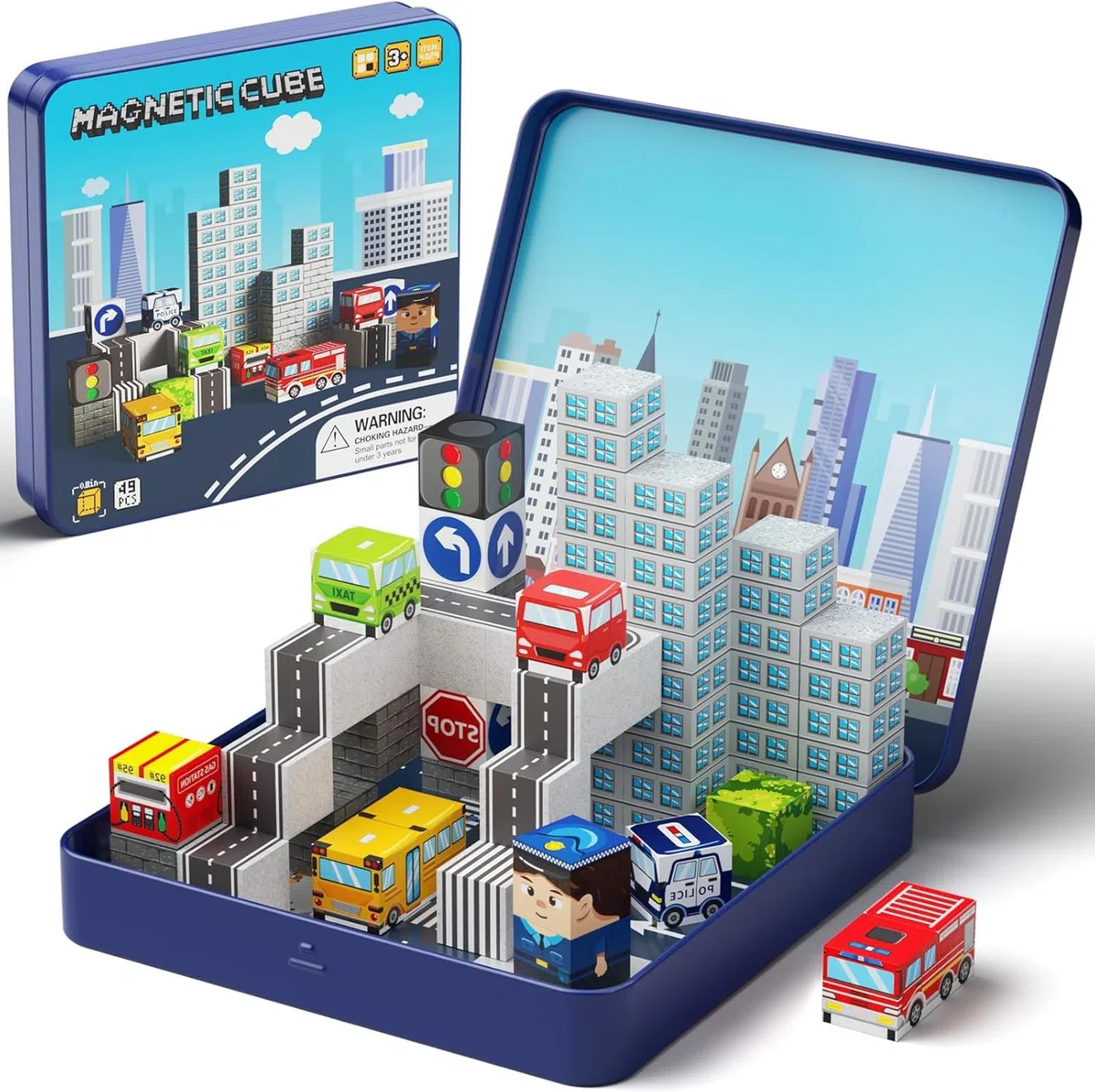 Set di mattoncini magnetici per il traffico urbano, 49 pezzi, Rosa, per bambini 3-8 anni, giocattolo da viaggio, educativo, regalo di compleanno