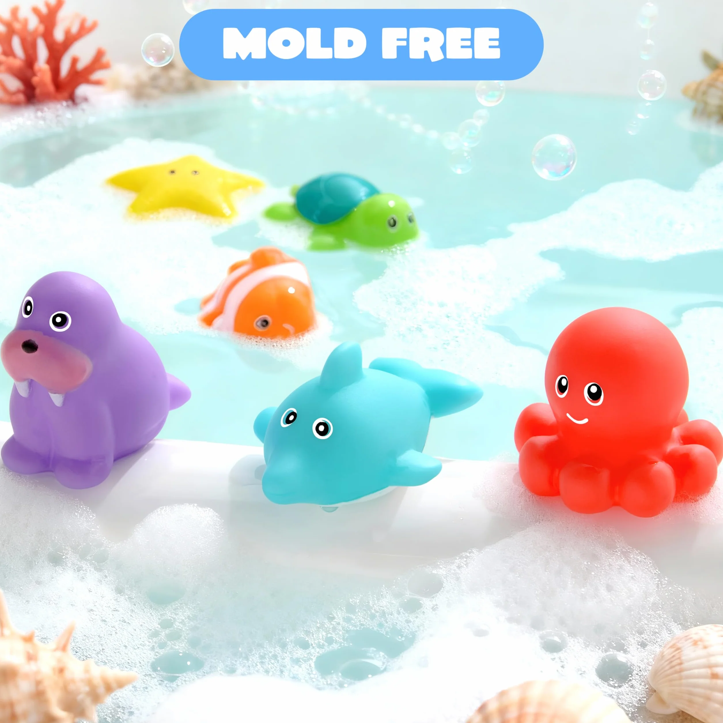 JOYIN - 6 Giocattoli da Bagno Animali Marini, Sigillati senza Fori & Antimuffa, Giocattoli d'Acqua Morbidi e Atossici per Bambini, Spremibili e Galleggianti, Ideali per Vasca e Piscina