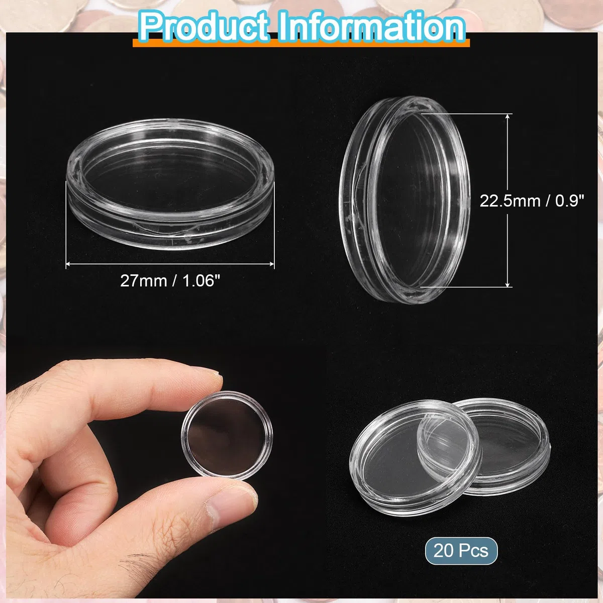 QUARKZMAN 20 Pz 22,5mm Portamonete per Dollaro D'Argento, Coperture in Capsula di Plastica per Monete, Contenitore Trasparente in Acrilico per La Raccolta di Monete rotondo