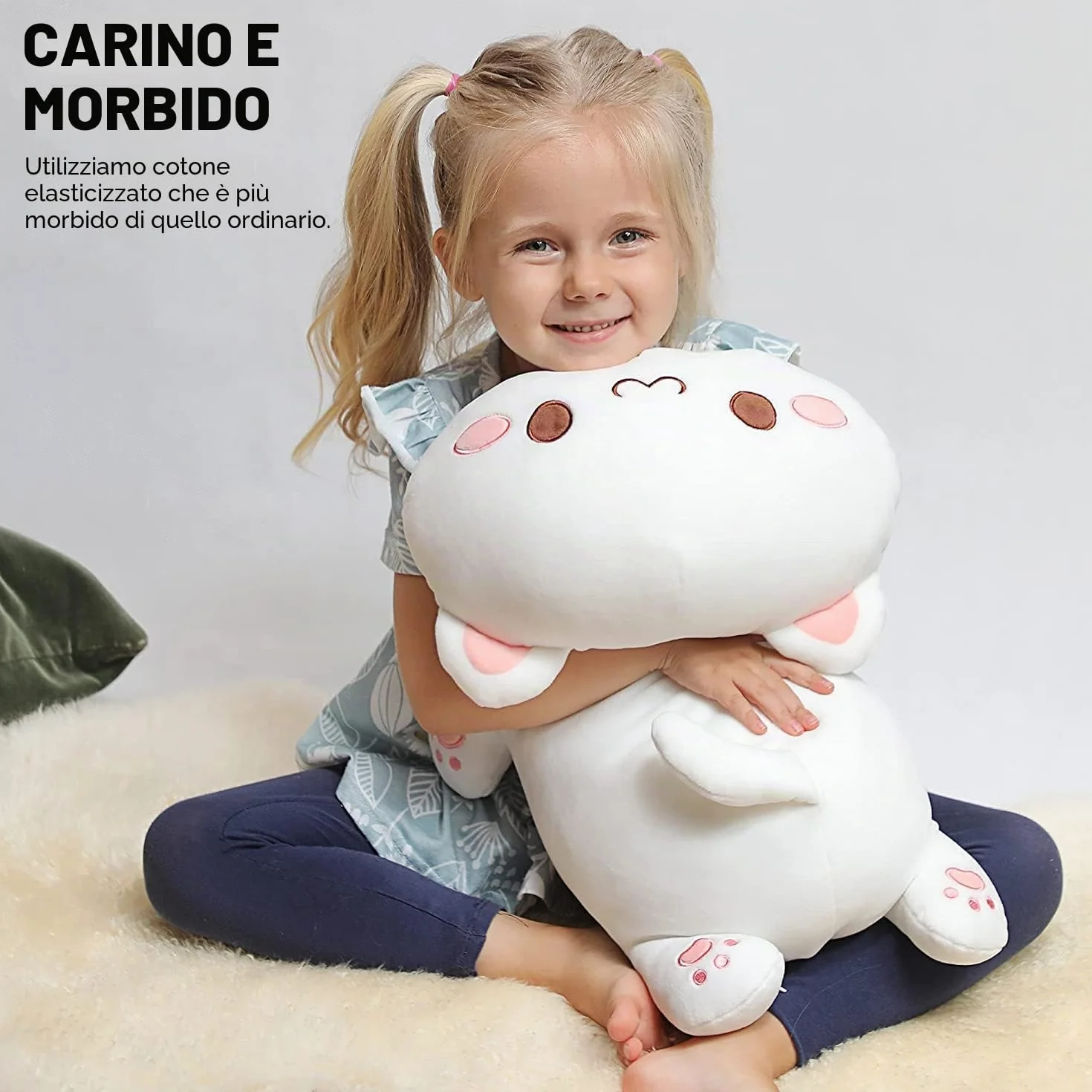 shownicer Peluche Gatto, Kawaii Giocattolo Morbido, Animali di Peluche Gattino, Bambola di Peluche Cuscino, Regalo per Bambini Ragazza 3+ Anni (Bianco, 50cm)